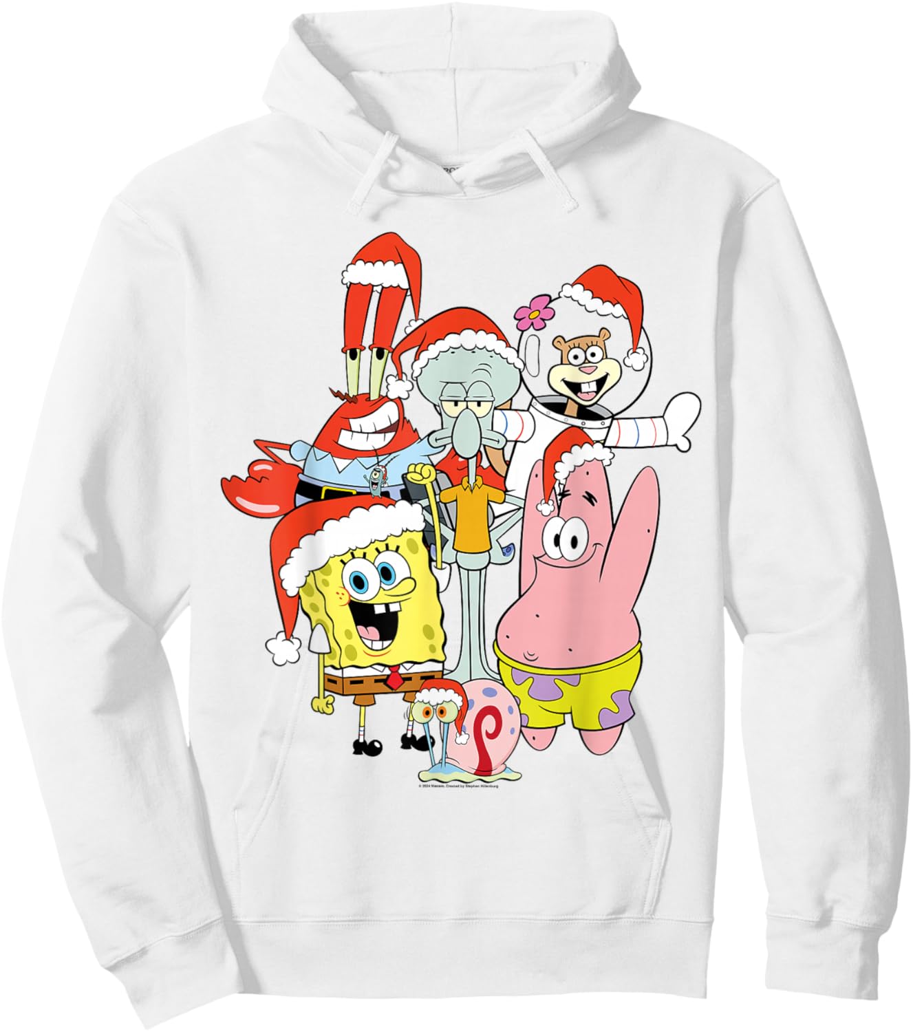 Spongebob Squarepants Christmas Group Santa Hats Hoodie - Hoodie | White