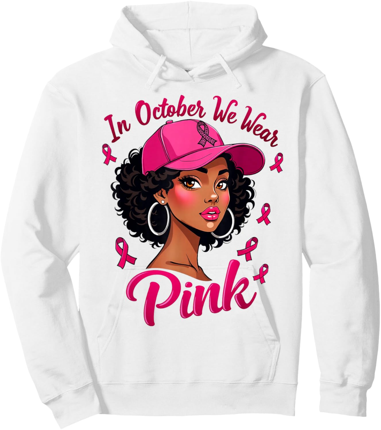 Black Women In October We Wear Pink Breast Cancer Awareness Hoodie - Hoodie | White