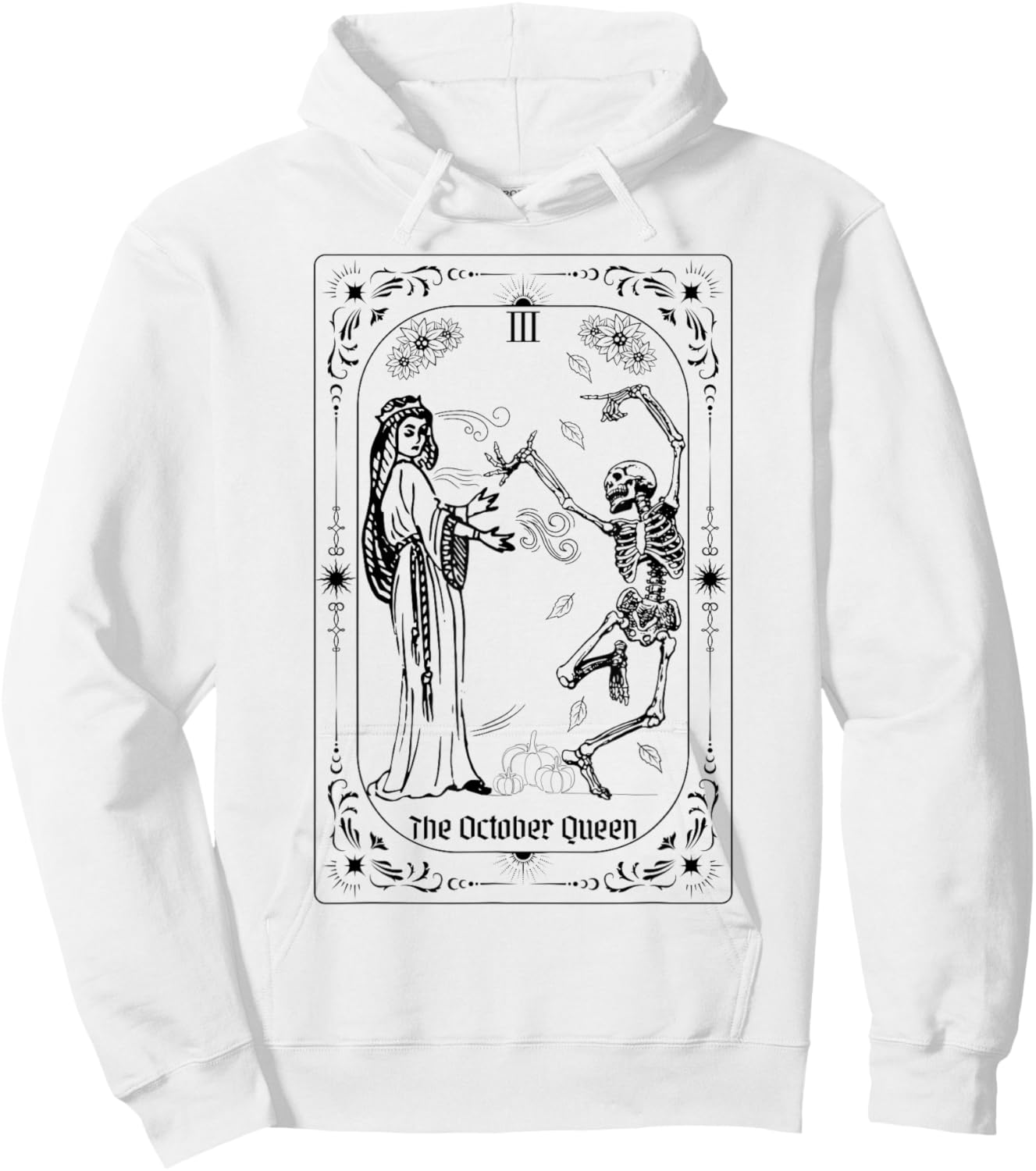 The October Queen Tarot Card Queen and Dancing Skeleton Hoodie - Hoodie | White
