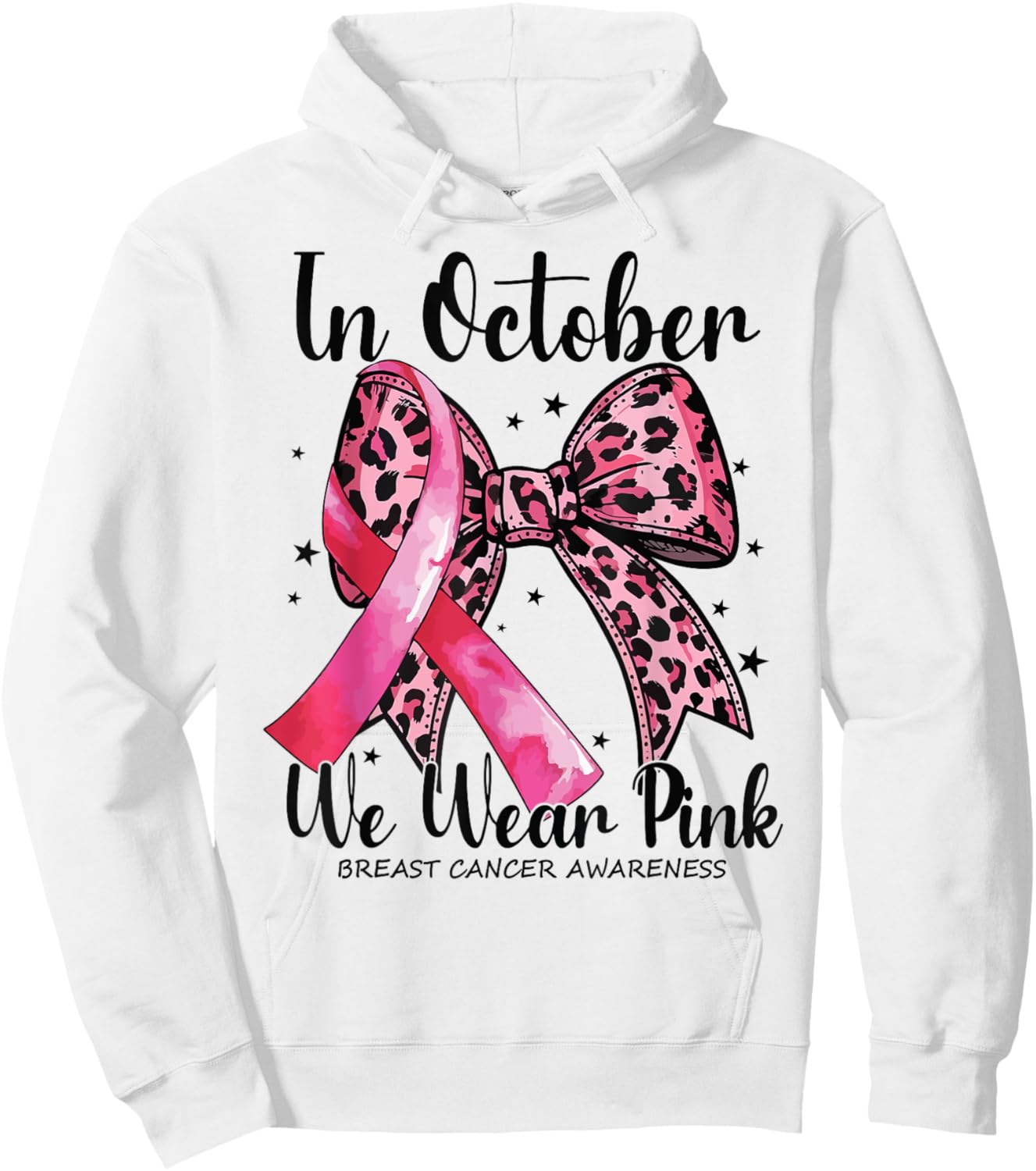 In October We Wear Pink Coquette Bow Leopard Breast Cancer Hoodie - Hoodie | White