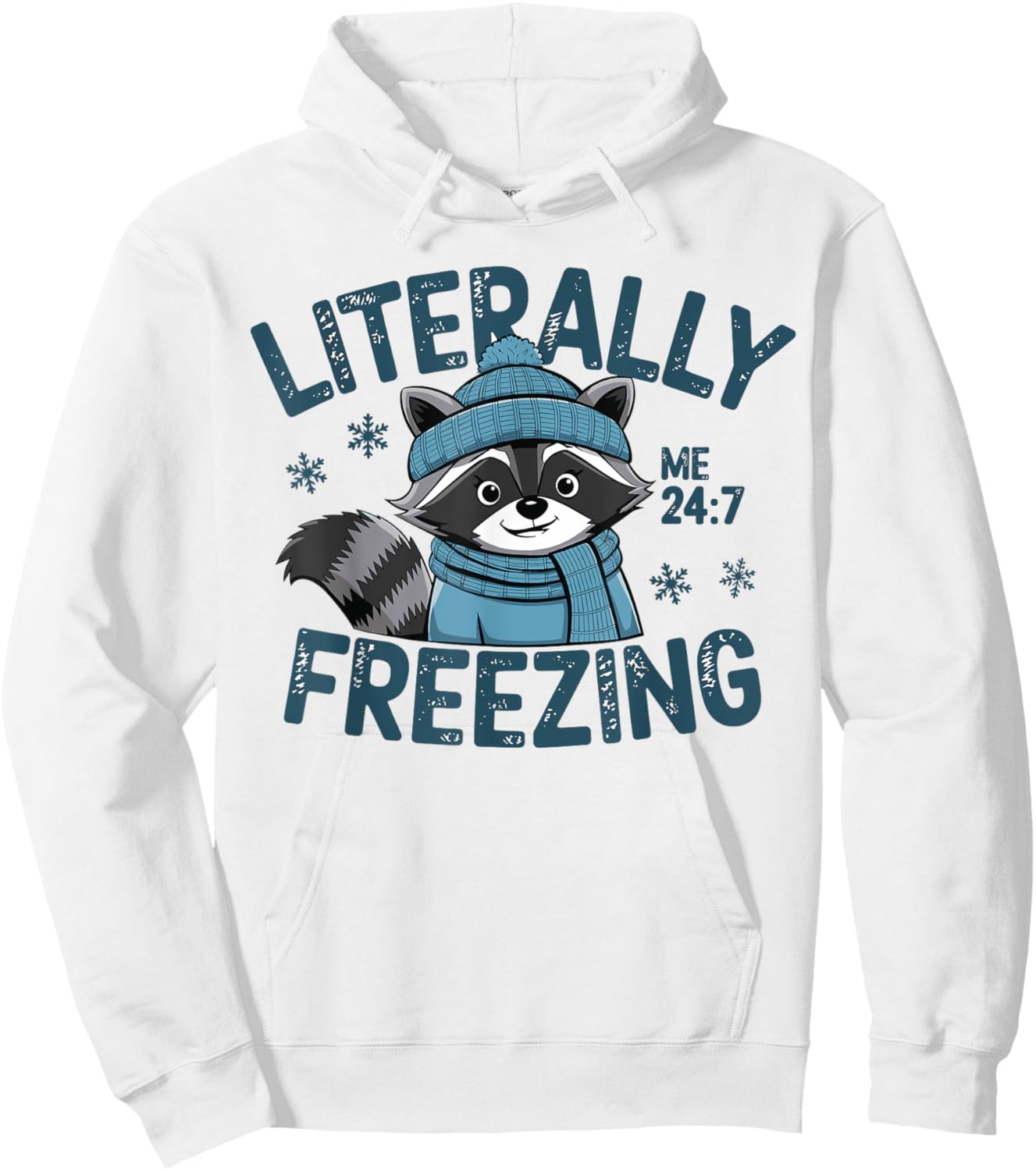 Literally Freezing Winter Funny Cold Raccoon Scarf Retro Hoodie - Hoodie | White