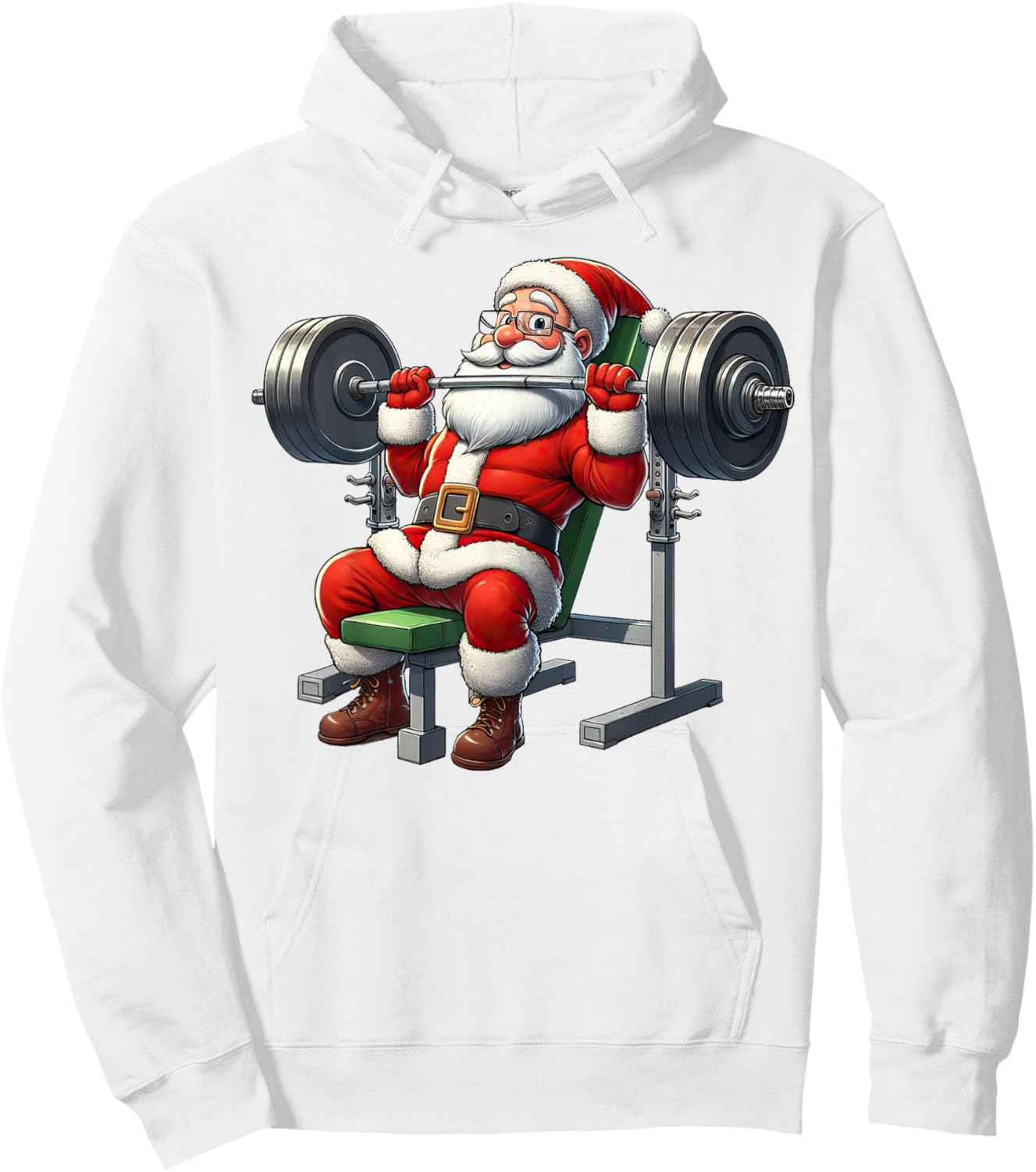Santa Weightlifting Gym Funny Christmas Fitness Hoodie - Hoodie | White