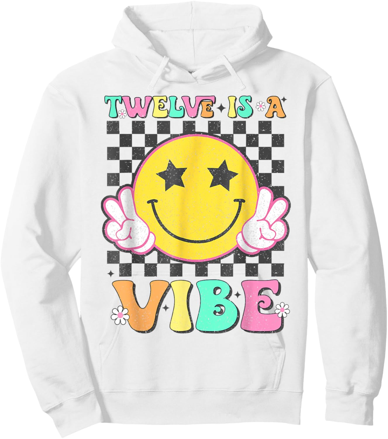 Twelve Is A Vibe 12th Birthday Groovy Smile Face 12Years Old Hoodie - Hoodie | White