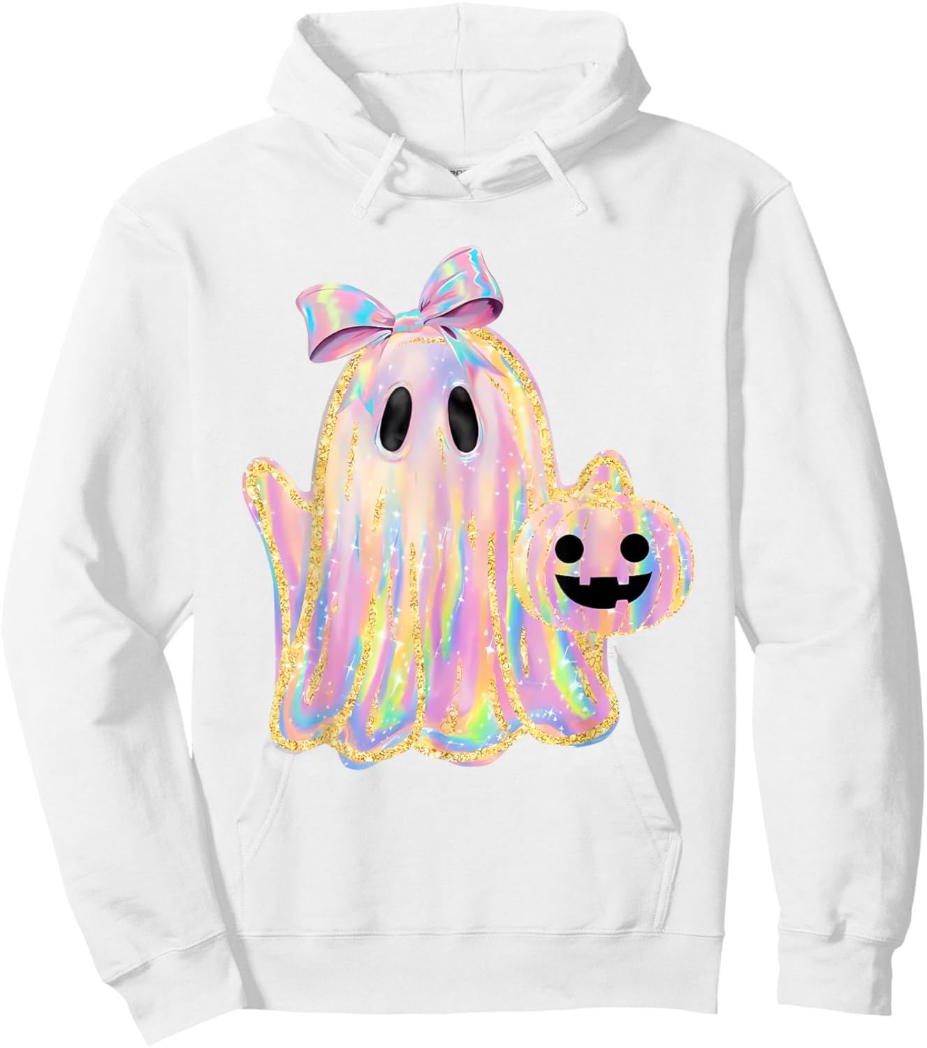 Disco Ghost Pumpkin Halloween Girly Coquette Bow Hoodie - Hoodie | White