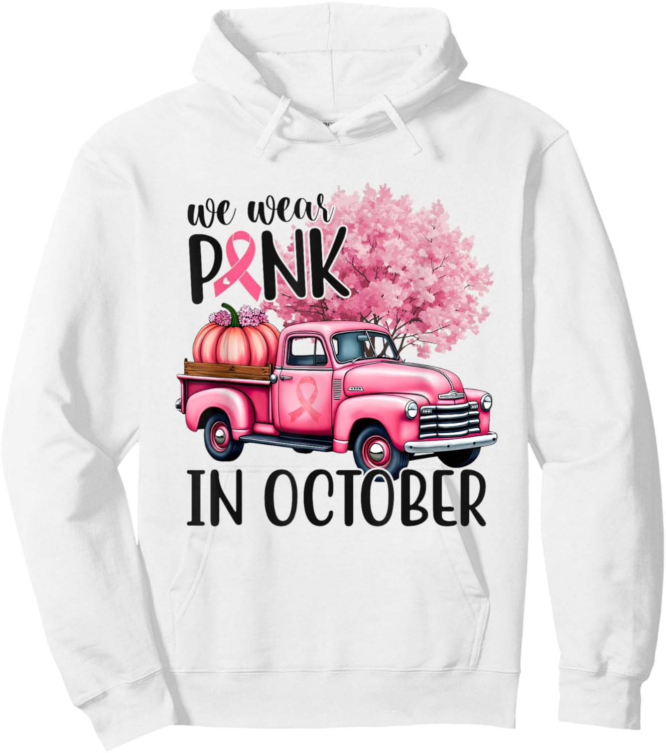 In October We Wear Pink Truck Breast Cancer Shirts Hoodie - Hoodie | White