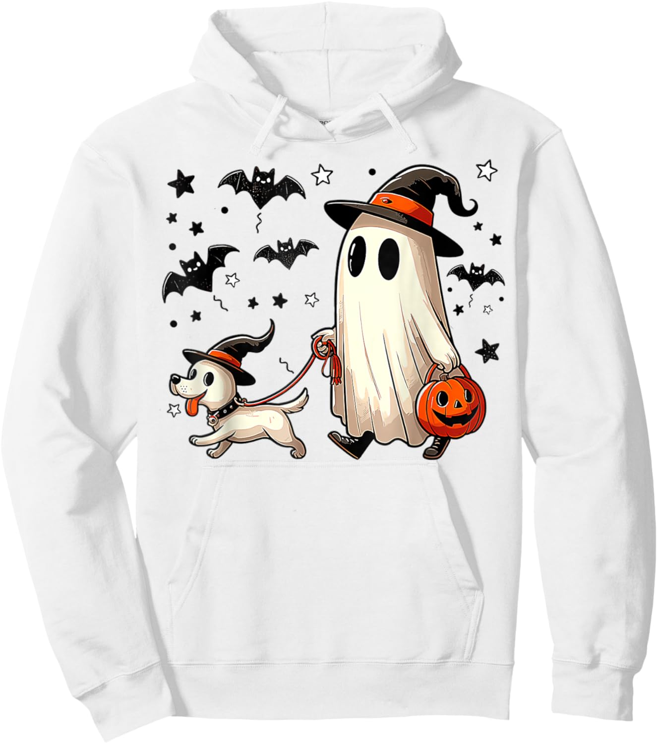 Ghost Walking Dog Spooky Season Halloween Men Women Kids Hoodie - Hoodie | White