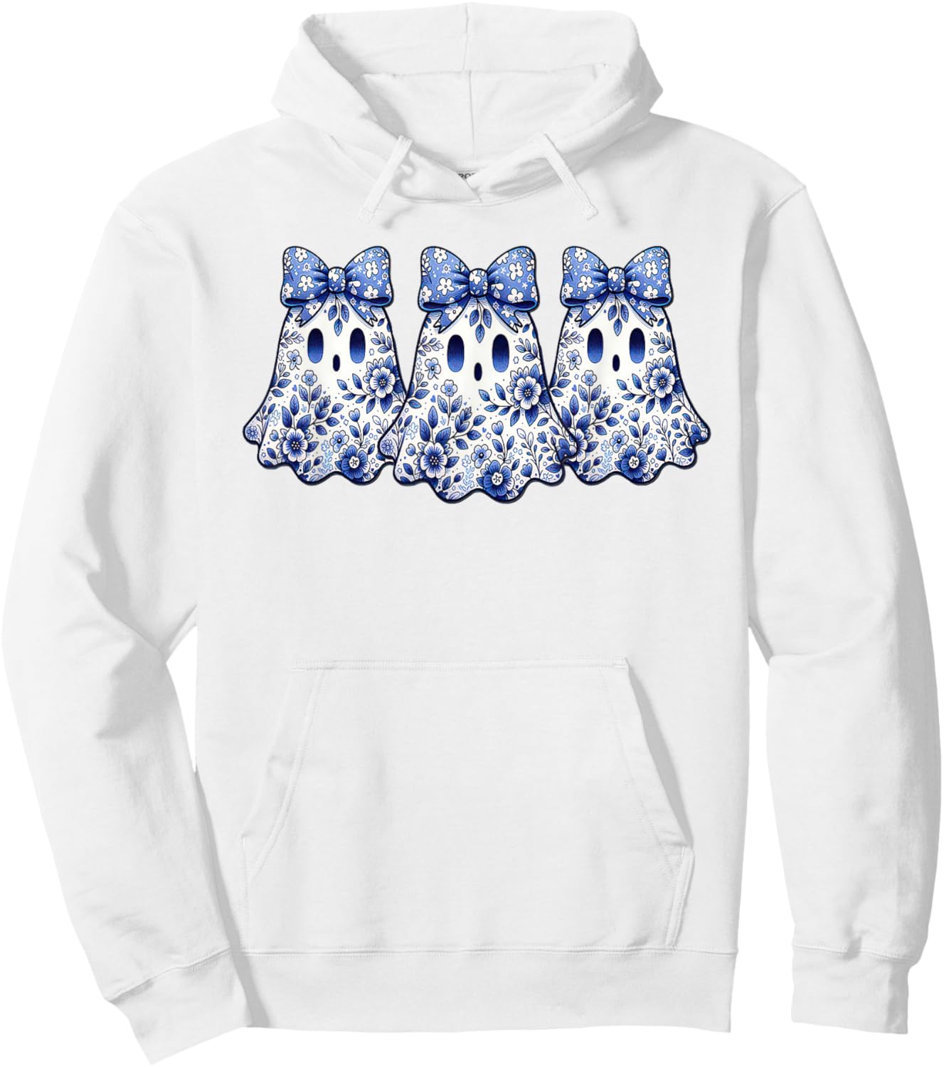 Coquette Toile Ghost Coquette Blue Floral Halloween Ghost Hoodie - Hoodie | White