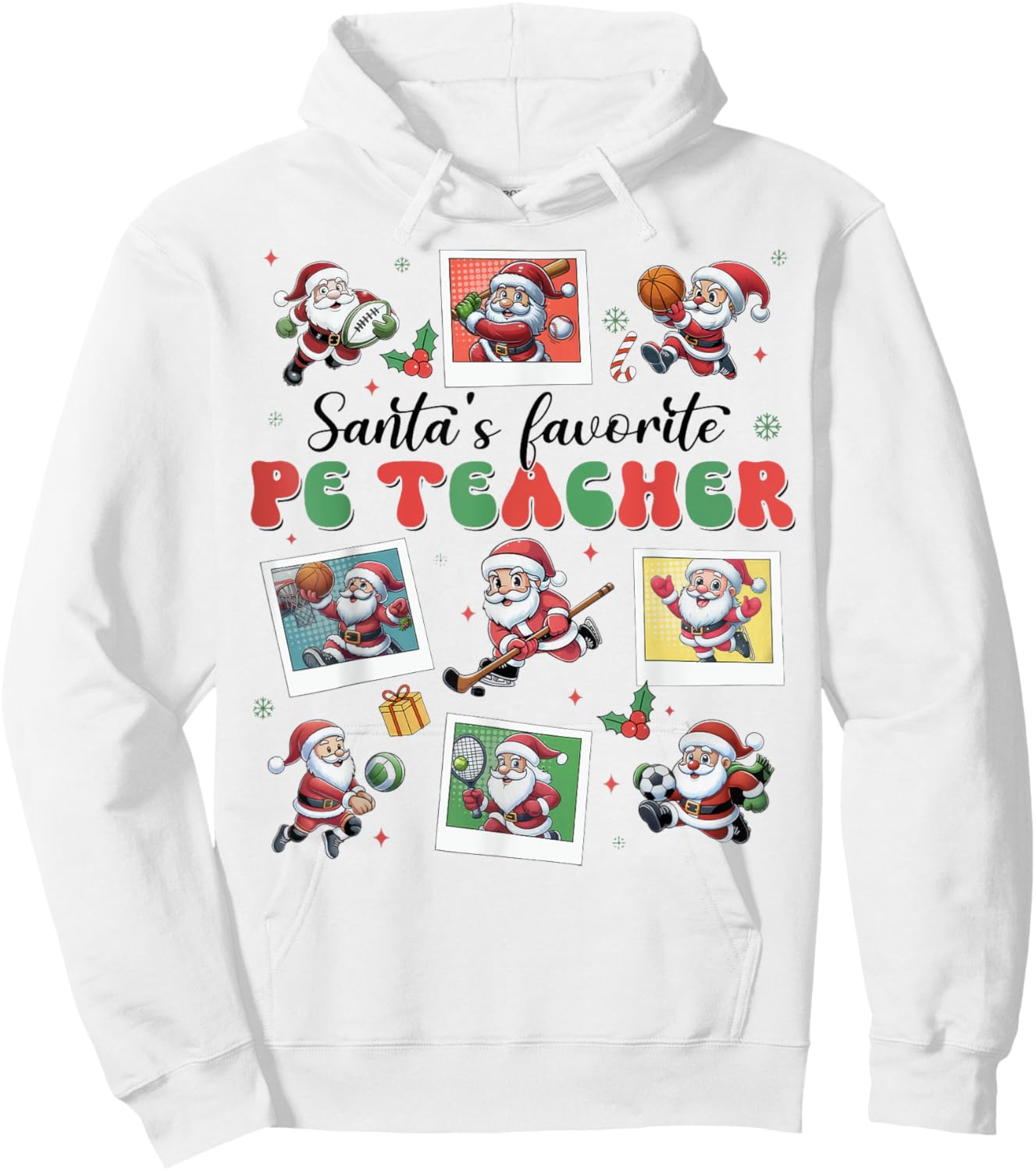 Santa's Favorite PE Teacher Christmas Physical Education Hoodie - Hoodie | White