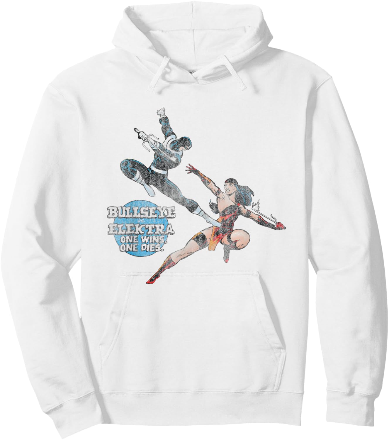 Marvel Iconic Bullseye Vs Elektra Retro Big Chest Poster Hoodie - Hoodie | White