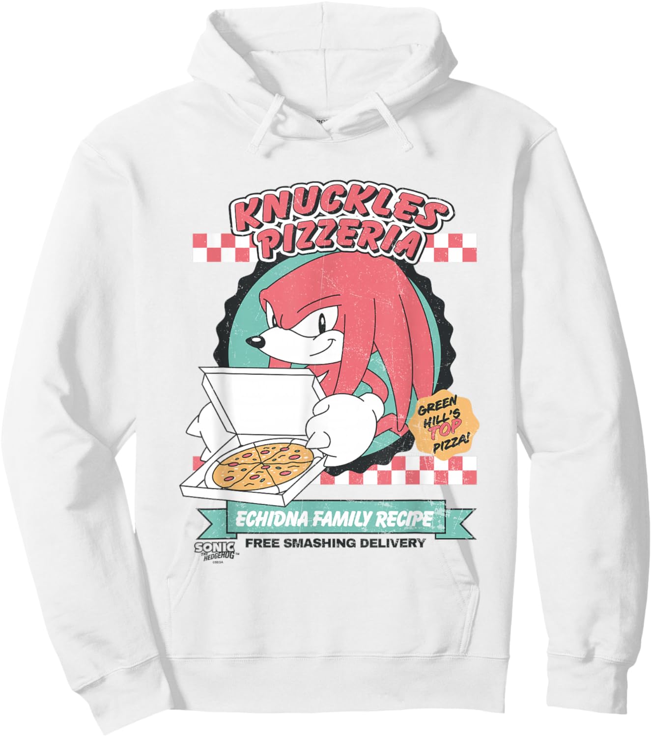 Sonic The Hedgehog Knuckles Pizzeria Top Pizza Vintage Ad Hoodie - Hoodie | White