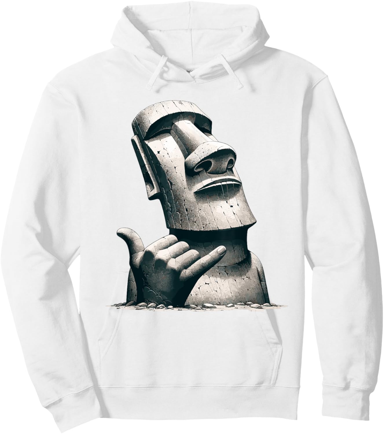 Funny Easter Island Rapa Nui Moai Statue Surfer Shaka Sign Hoodie - Hoodie | White