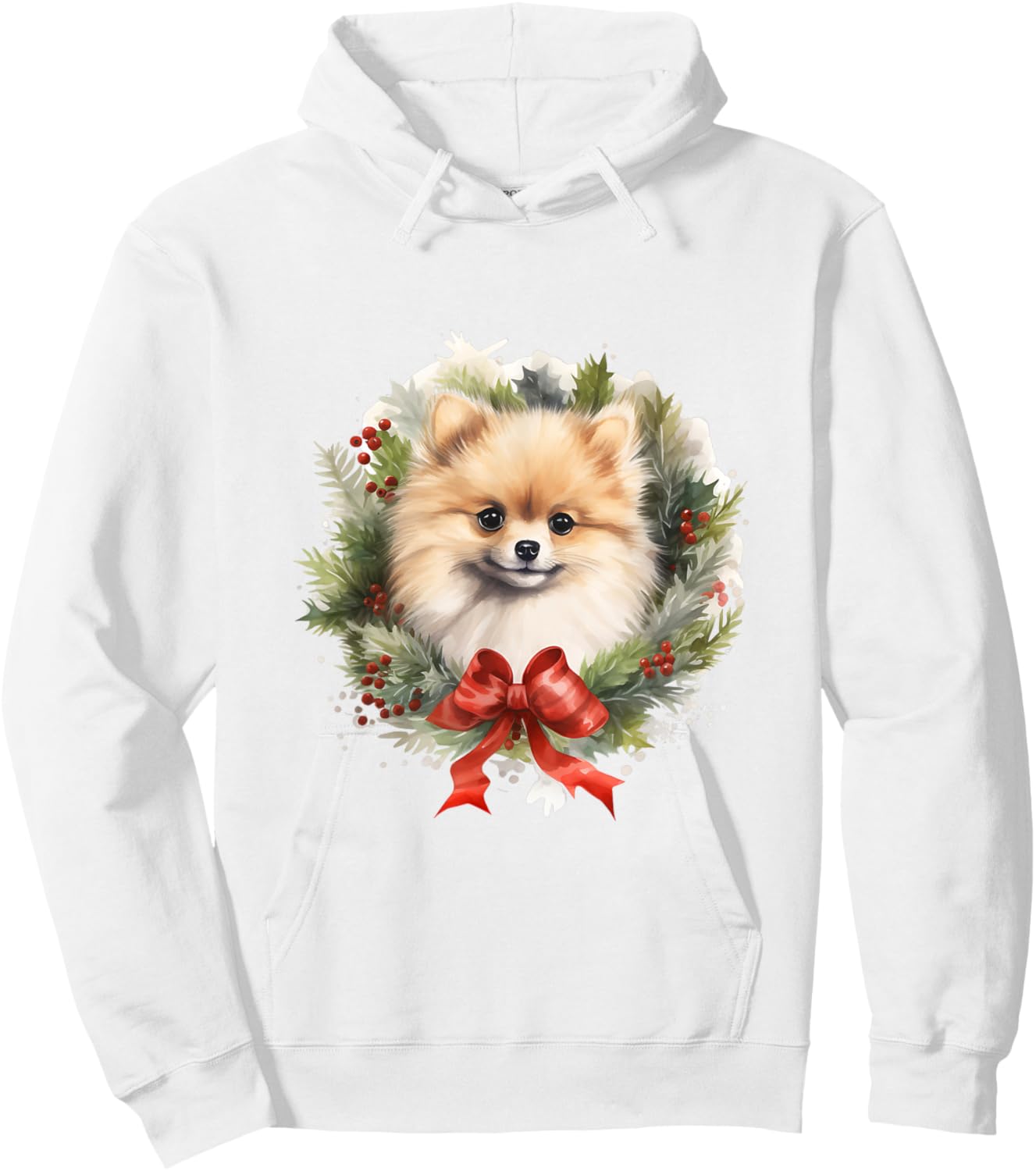 Pomeranian Christmas Wreath Decoration Xmas Pajamas Hoodie - Hoodie | White