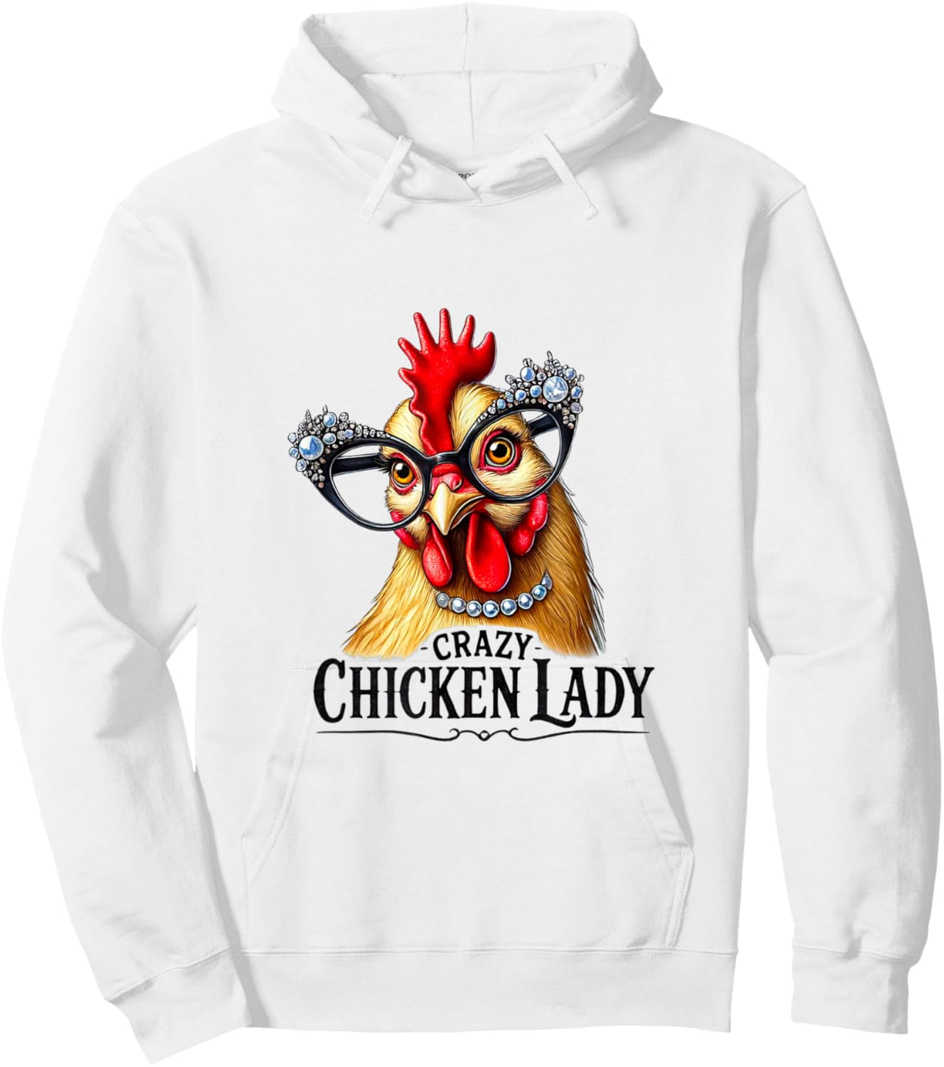 Funny Crazy Chicken Lady Wearing Glasses Hoodie - Hoodie | White
