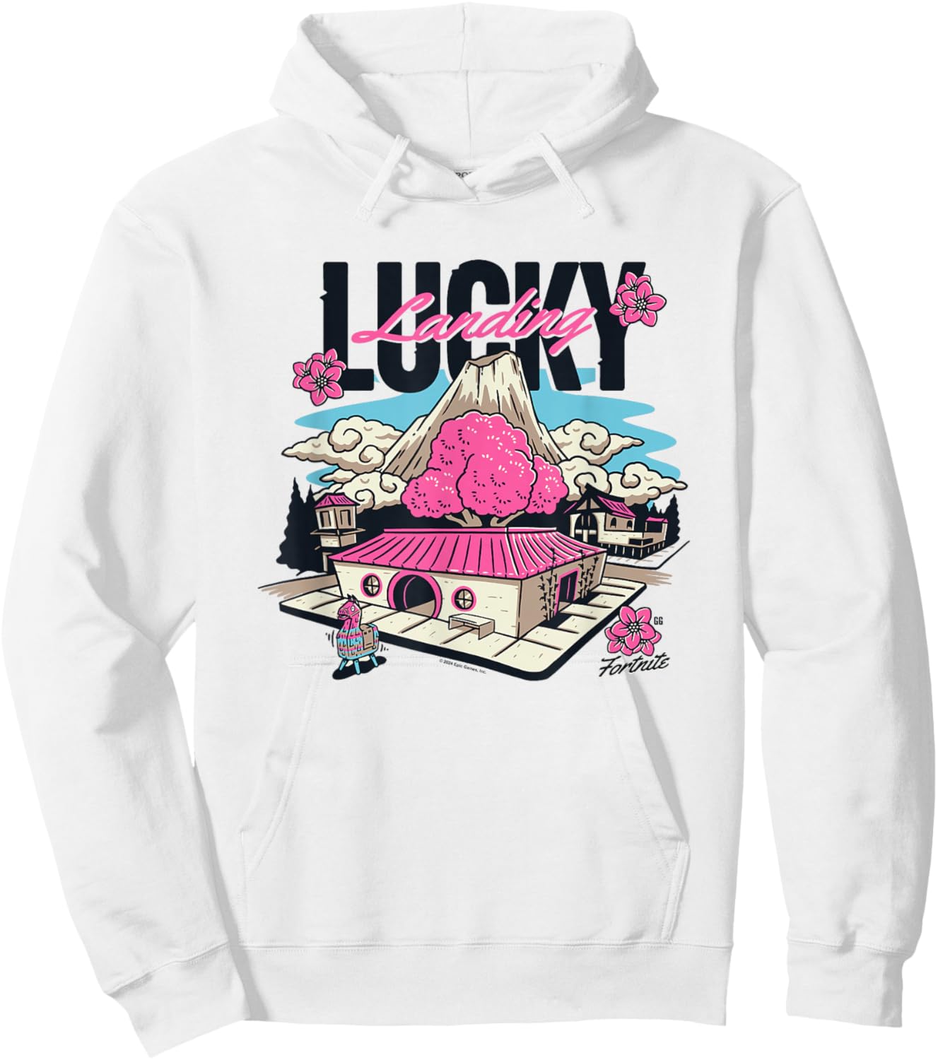 Fortnite Lucky Landing Pink Island Big Chest Poster Hoodie - Hoodie | White