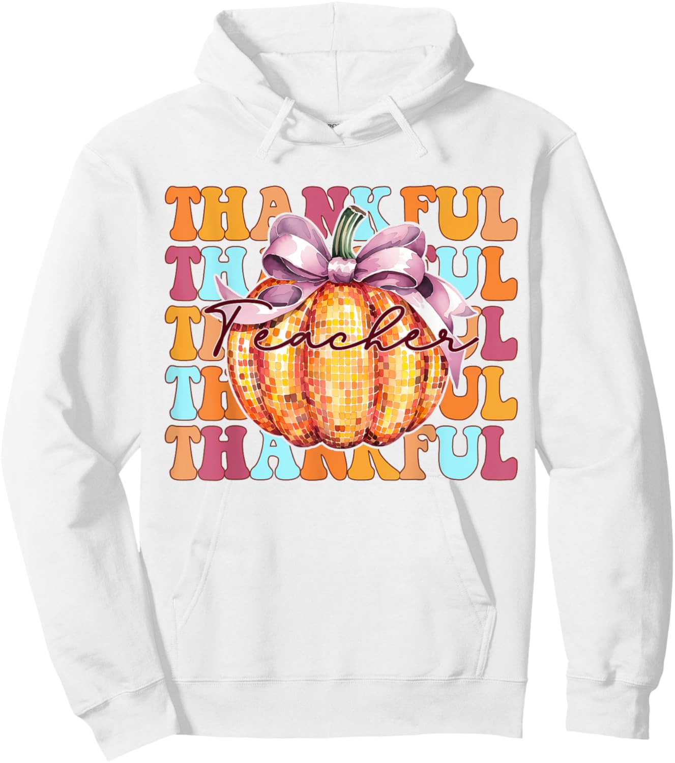 Retro Groovy Coquette Pumpkin Fall Thanksgiving Teacher Hoodie - Hoodie | White