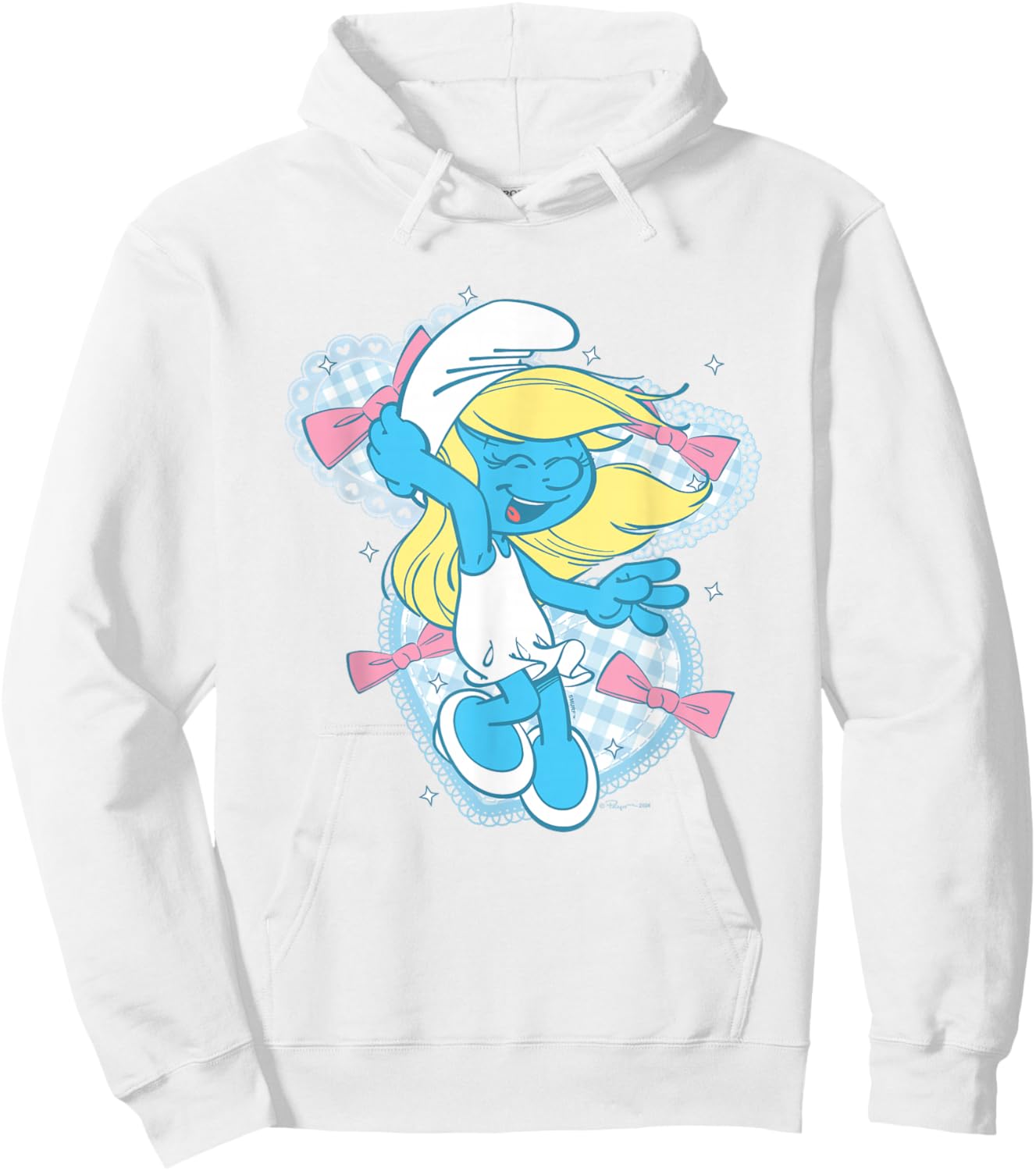 The Smurfs Cute Coquette Smurfette Pastel Color Chest Logo Hoodie - Hoodie | White