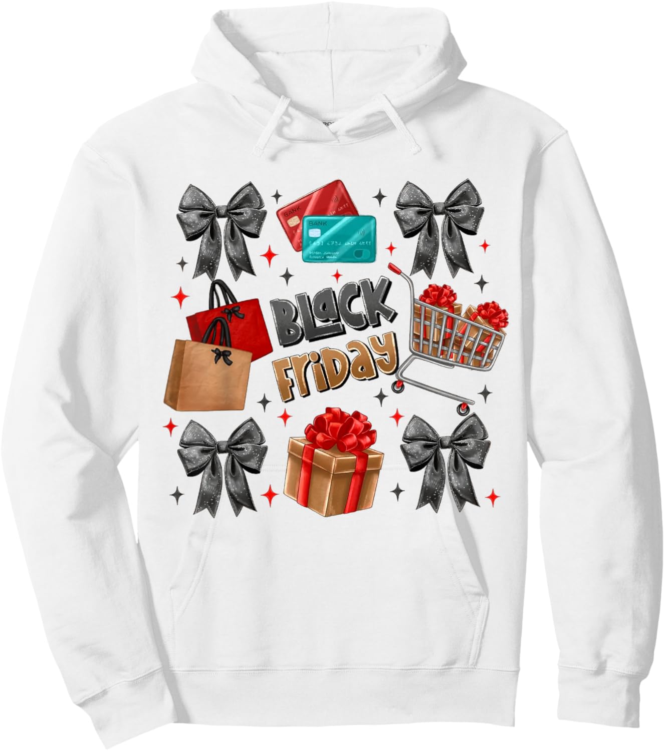 Black Coquette Bow Friday Shopping Crew Christmas Squad Hoodie - Hoodie | White
