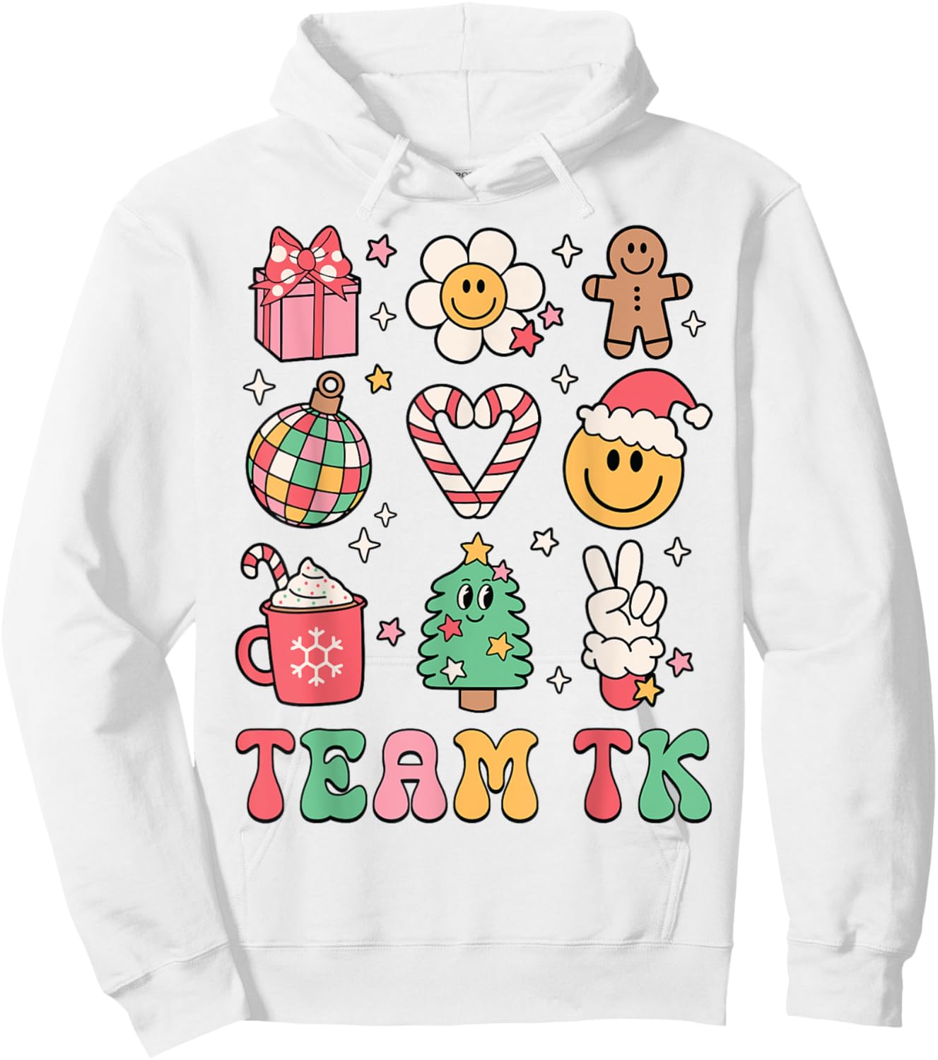 Team TK Teacher Christmas Groovy Smile Face Girl Boy Kid TK Hoodie - Hoodie | White