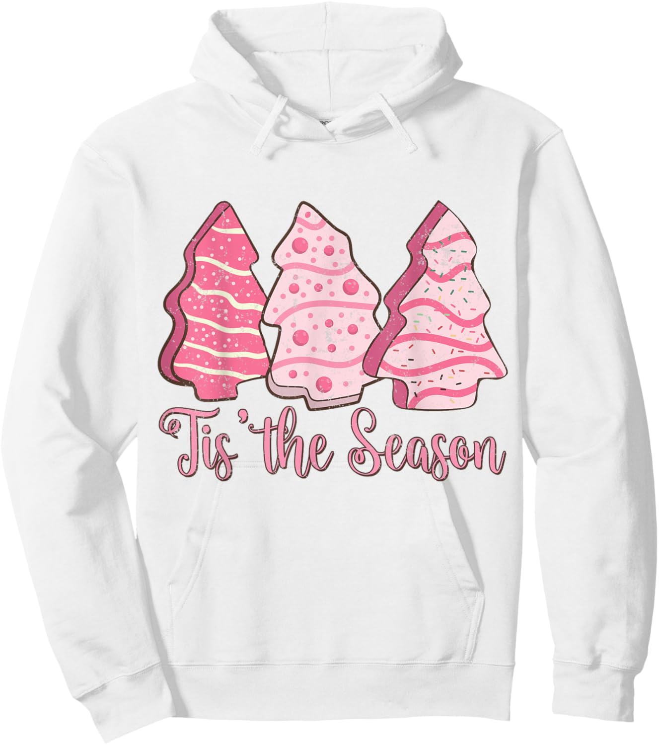 Tis The Season Funny Christmas Lights Tree Pink Cakes Debbie Hoodie - Hoodie | White