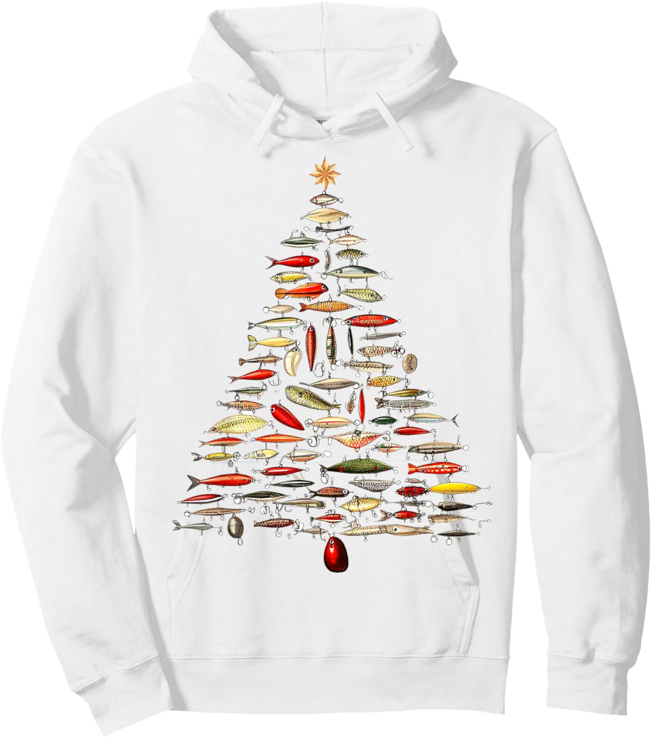 Fishing Lure Christmas Tree Fish Fly Fisherman Ocean Sport Hoodie - Hoodie | White
