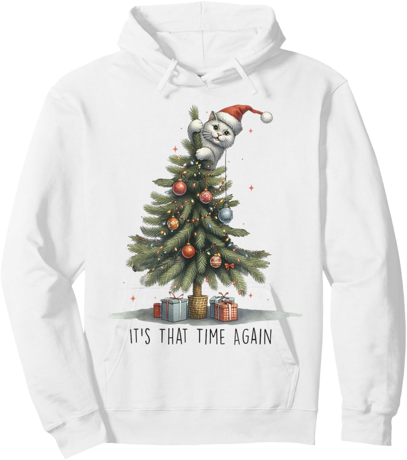 It's That Time Again Funny Cat Christmas Tree Hoodie - Hoodie | White