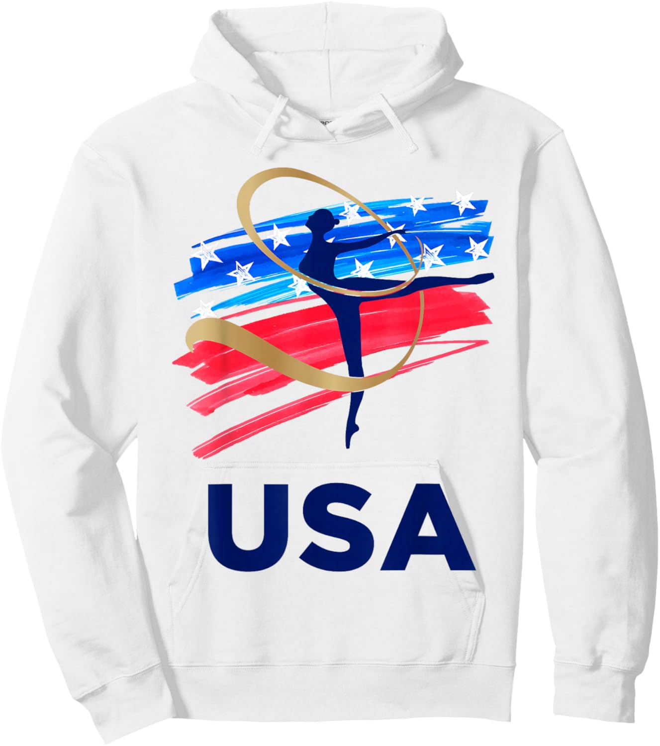 USA Sport Team Gear Summer Gymnastics White Small Classic Fit USA Flag Hoodie - Hoodie | White