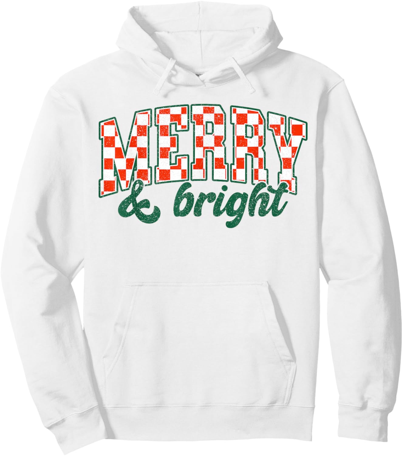 Merry Xmas Bright Cute Christmas Checkered Holiday Men Women Hoodie - Hoodie | White