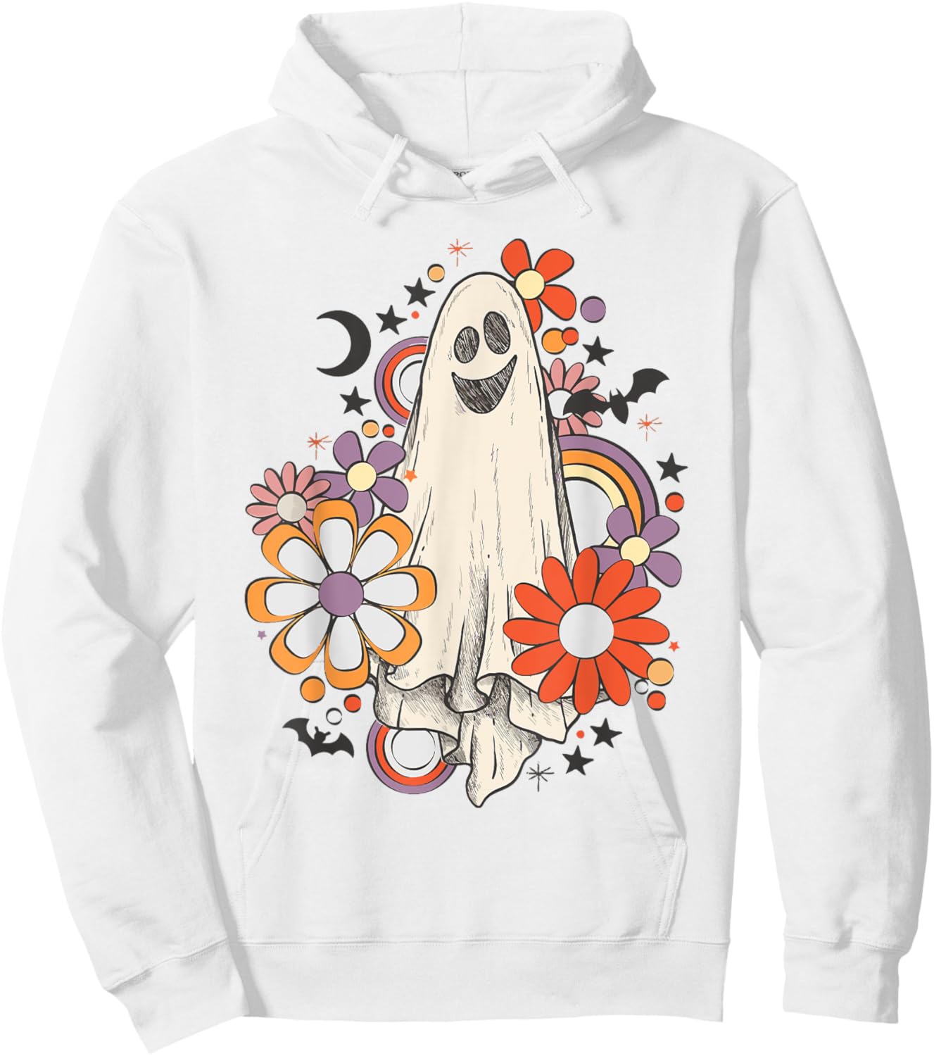Retro Vintage Ghost Floral Pumpkin Halloween Girls Hoodie - Hoodie | White