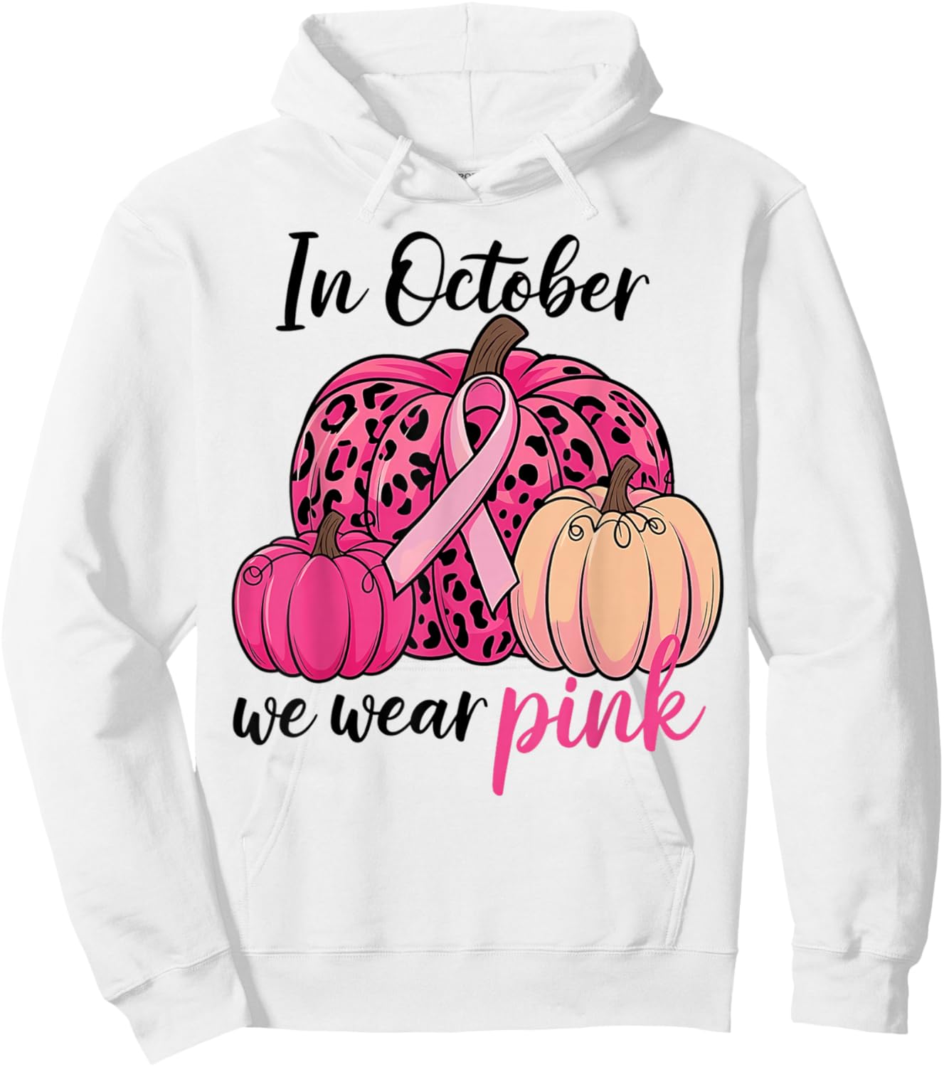 In October We Wear Pink Pumpkin Leopard Breast Cancer Hoodie - Hoodie | White