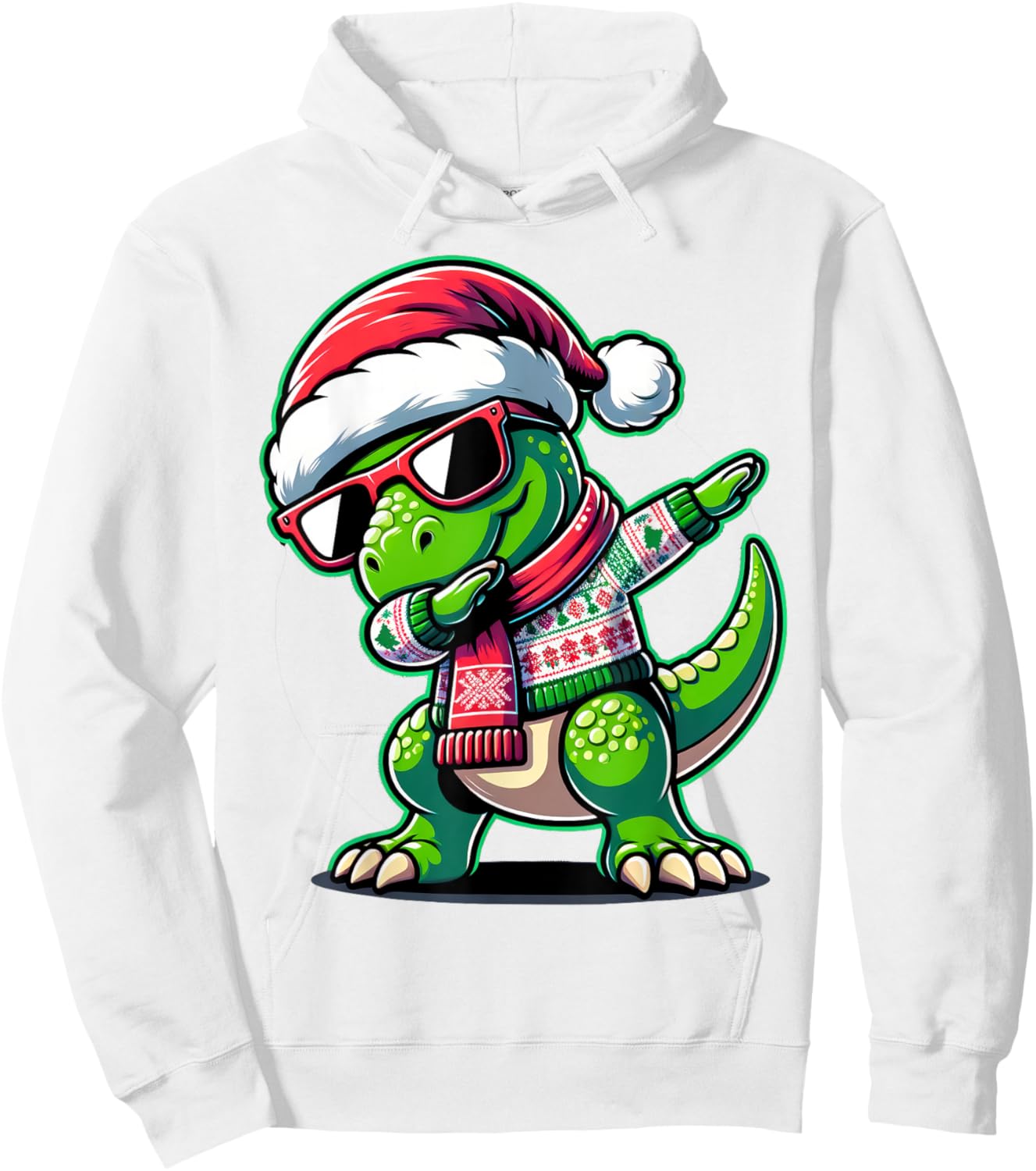 Christmas Dinosaur Boys Dabbing T Rex Santa Xmas Funny Hoodie - Hoodie | White