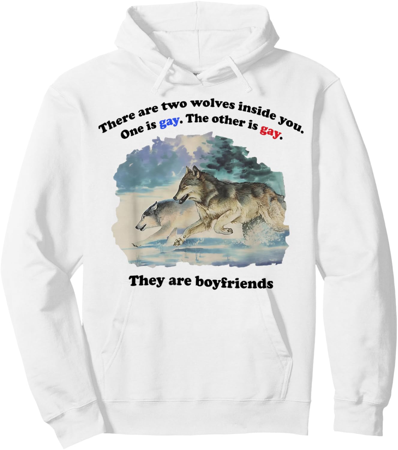 There are Two Wolves Inside You Both are Gay Pride Meme T-Shirt - Hoodie | White