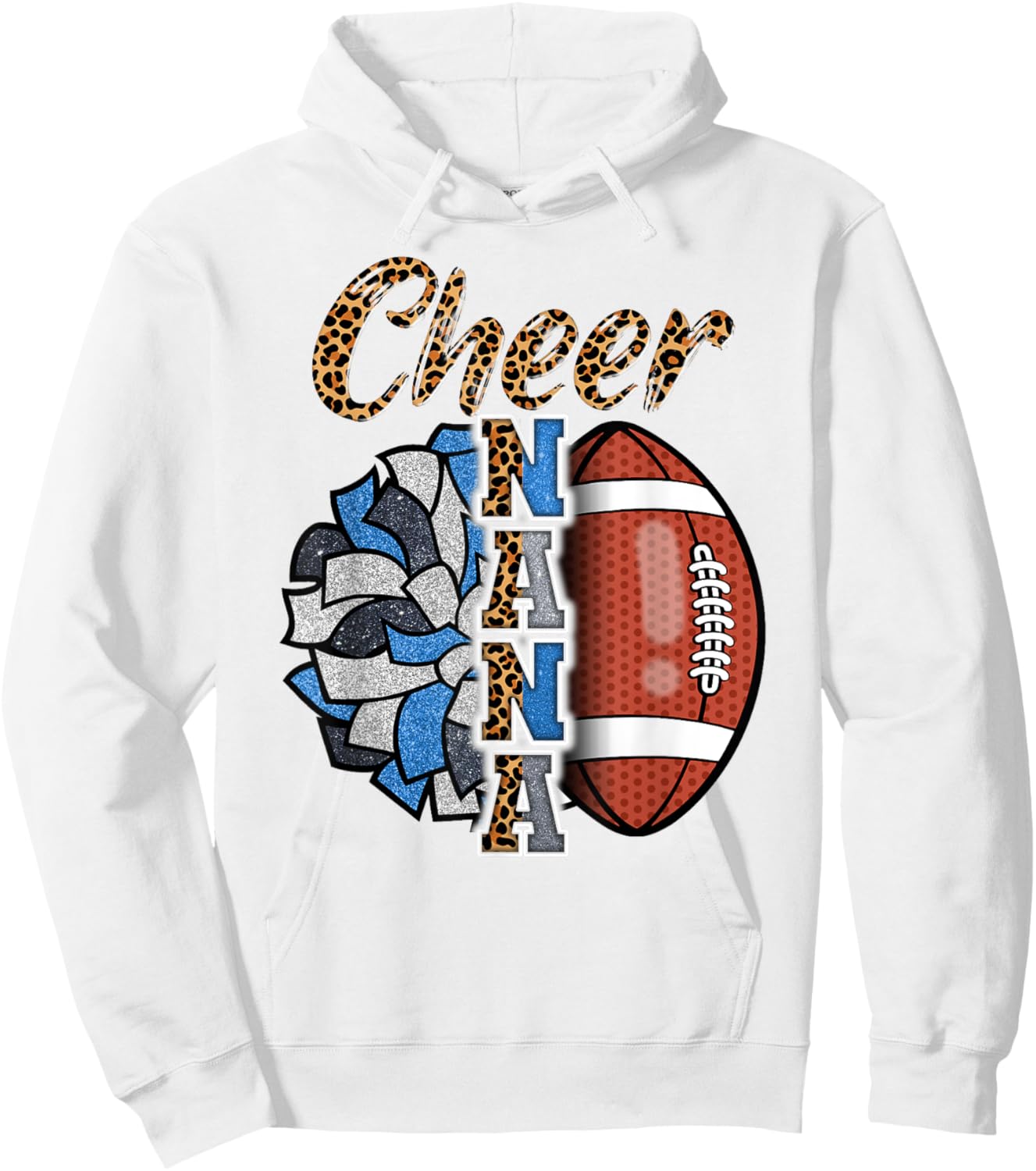 Football Cheer Nana Grandma Blue White Pom Pom Leopard Hoodie - Hoodie | White