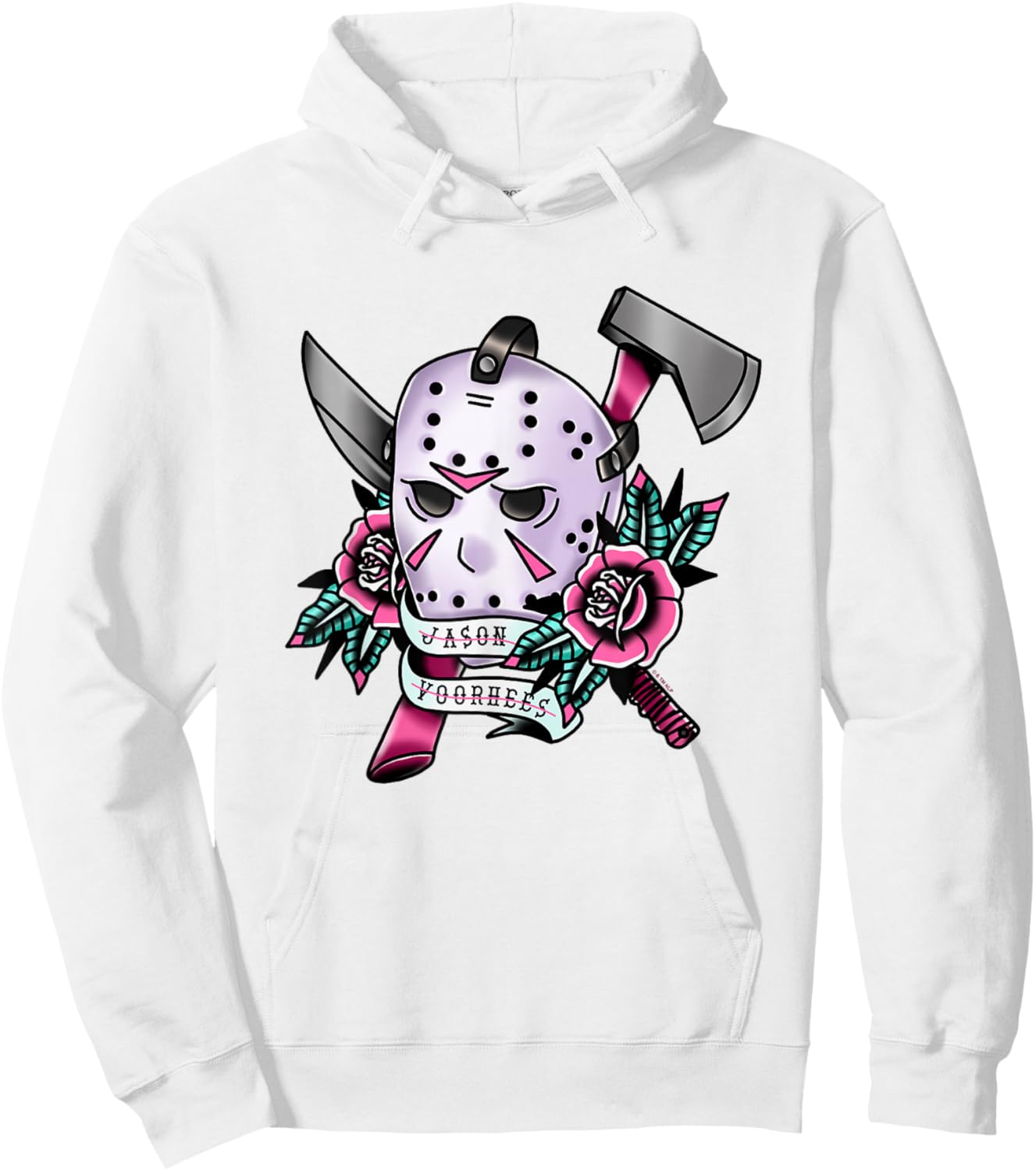 Friday The 13th Jason Voorhees Mask Tattoo Style Chest Logo Hoodie - Hoodie | White