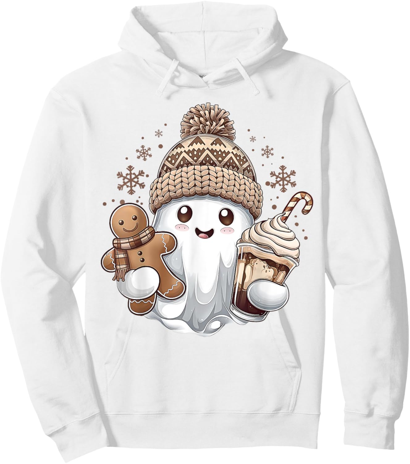 Cute Christmas Ghost Coffee Gingerbread Boojee Xmas Holiday Hoodie - Hoodie | White