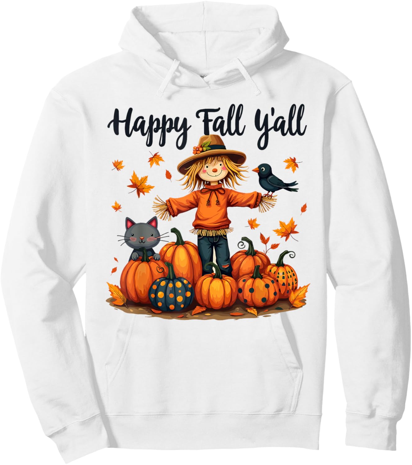 Scarecrow Happy Fall Y'all Thanksgiving Halloween Women Men Hoodie - Hoodie | White