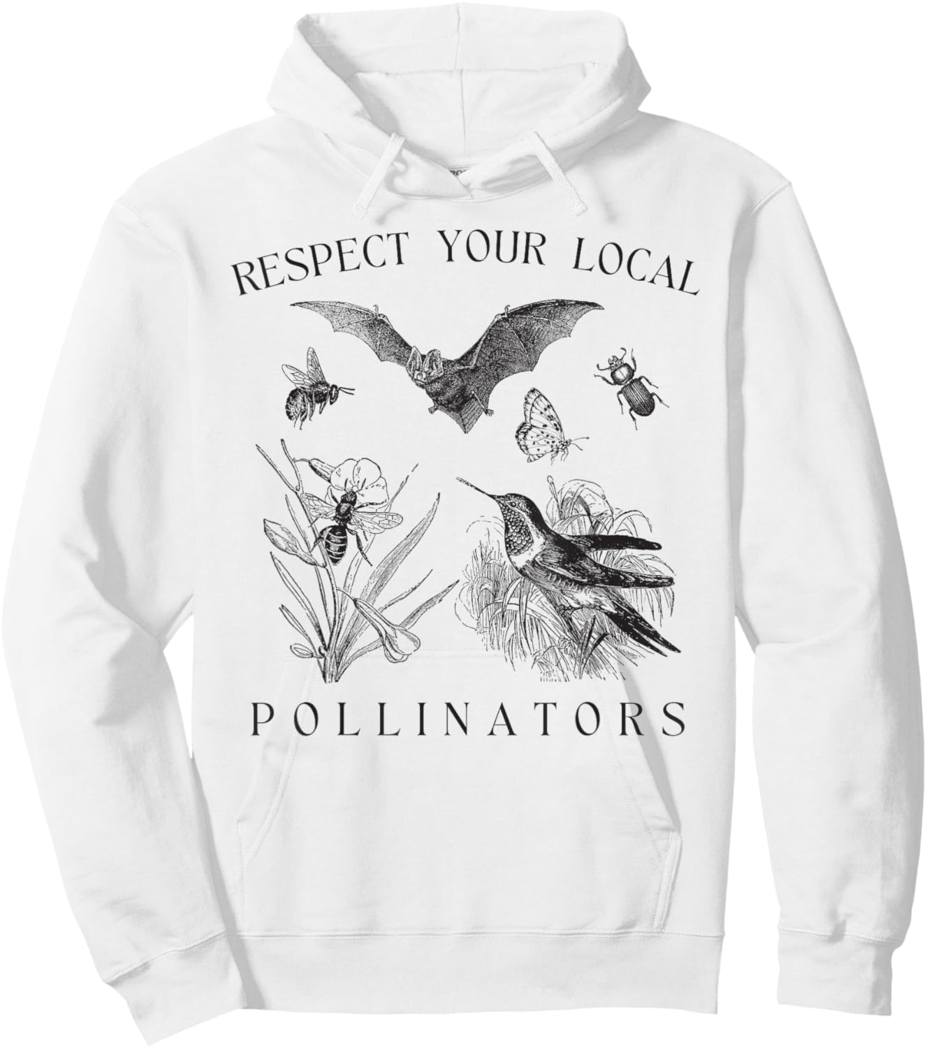 Eco-Friendly Wildlife Conservation Apparel Respect Your Local Pollinators Vintage Bug Protect Nature -Adults White Small Classic Fit Short Sleeve Spring, Summer Hoodie - Hoodie | White