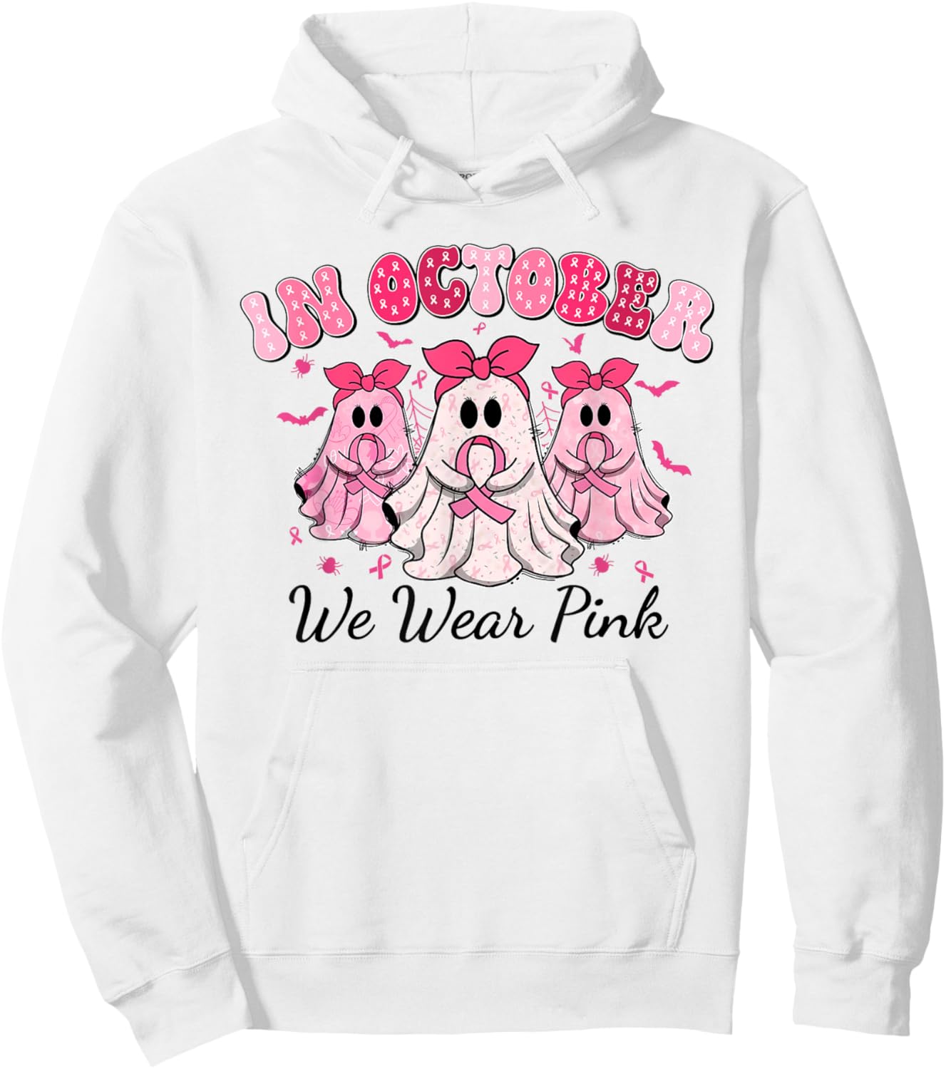 Cute Spooky In October We Wear Pink Breast Cancer Awareness Hoodie - Hoodie | White