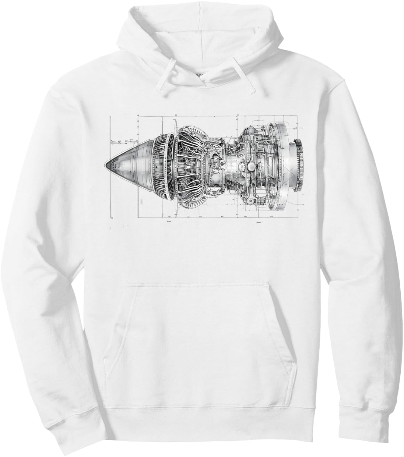Vintage Jet Engine Block Blueprint Diagram – Men's Graphic Hoodie - Hoodie | White