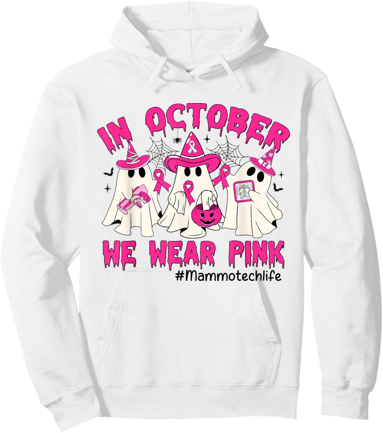 In October We Wear Pink Mammo Tech Life Breast Cancer Hoodie - Hoodie | White