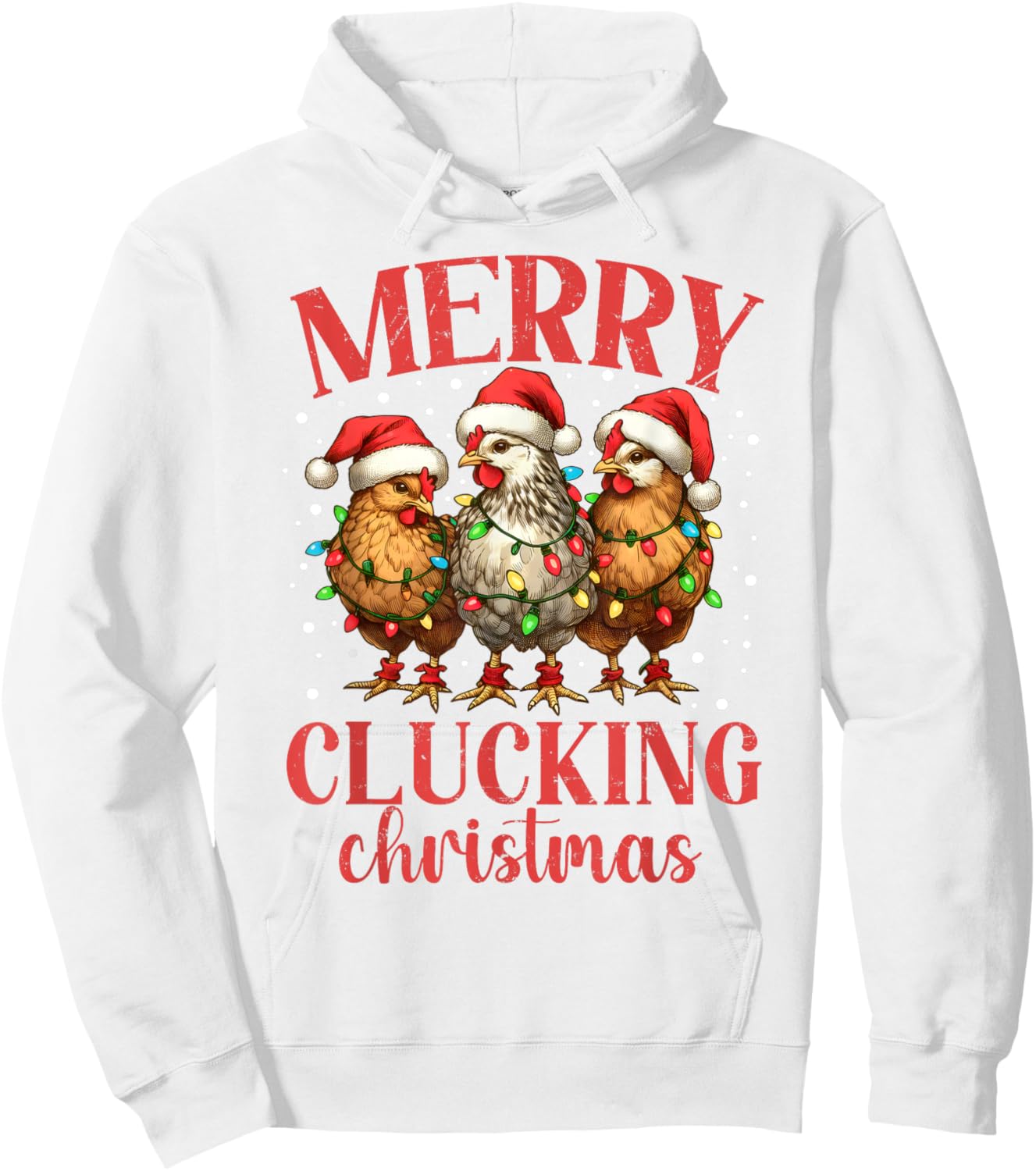 Merry Clucking Christmas Chicken Santa Hat Xmas Chicken Tree Hoodie - Hoodie | White