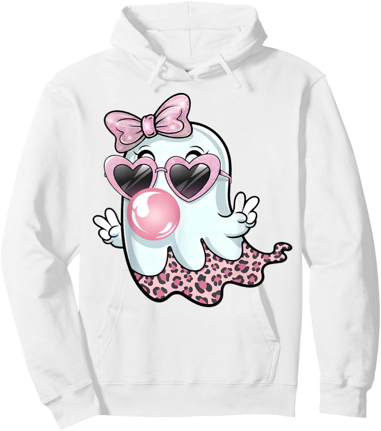 Cute Girly Leopard Ghost Blowing Bubble Gum Halloween Kids Hoodie - Hoodie | White