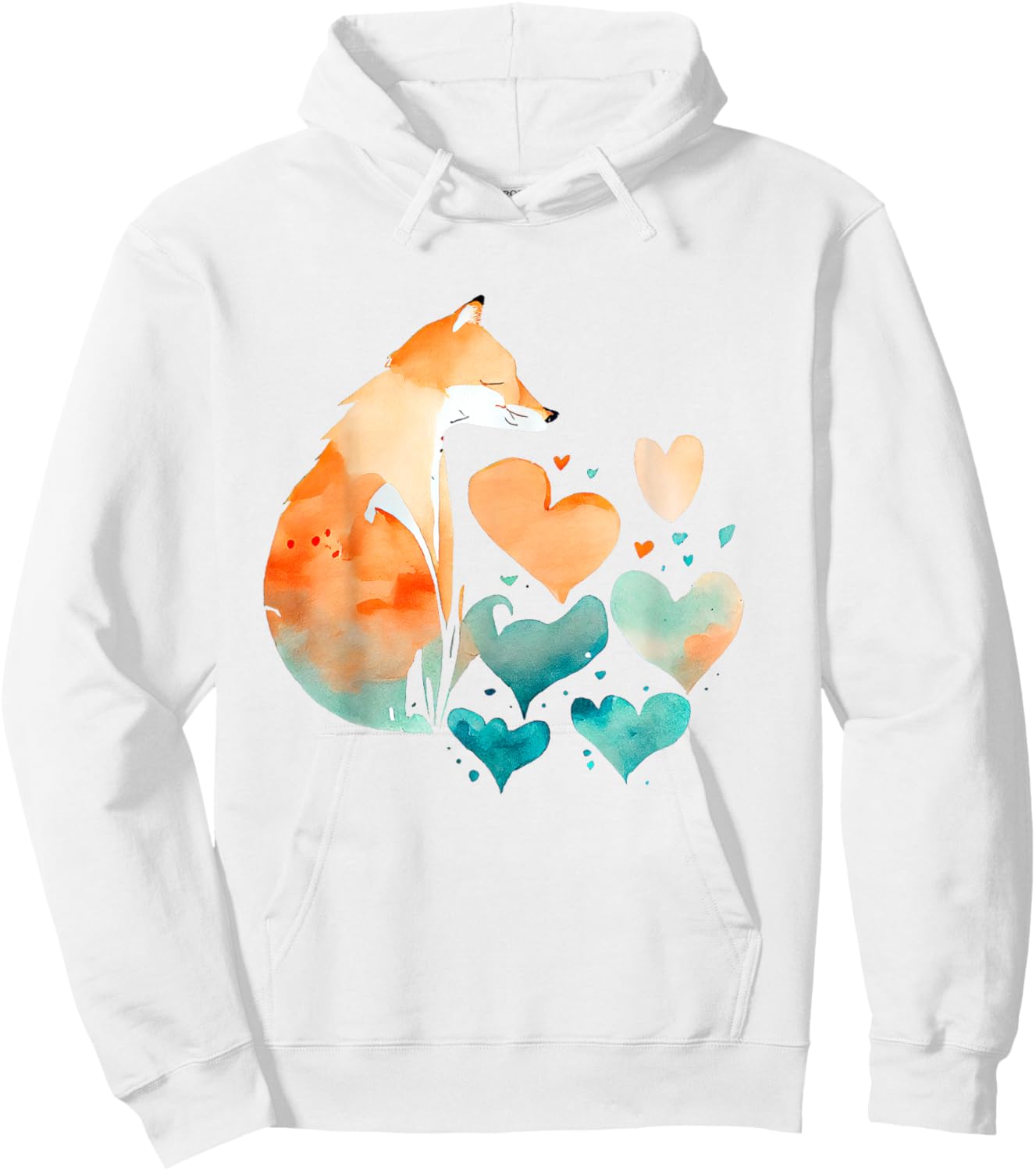 Fox With Hearts Watercolor Abstract Animal Art Hoodie - Hoodie | White