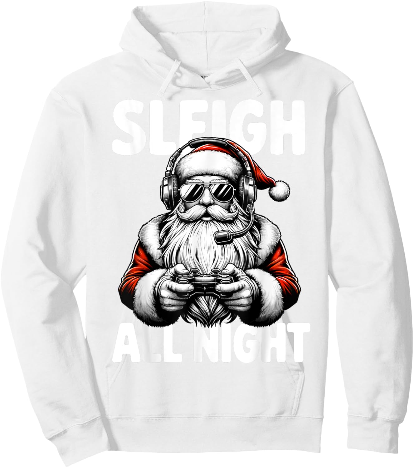Christmas Gamer Boys Sleigh All Night Video Game Santa Xmas Hoodie - Hoodie | White