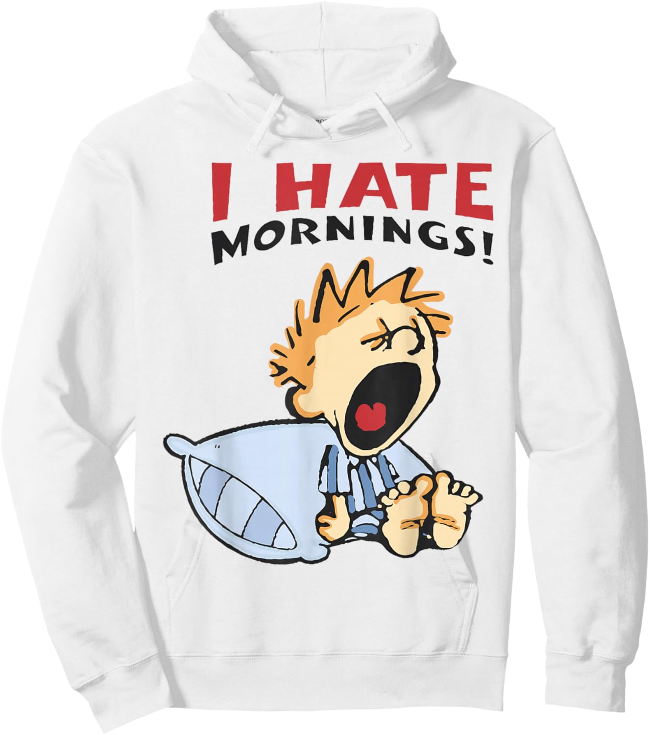 Vintage I Hate Mornings -Adults, -Kids Funny Graphic Blue Small Modern Classic Cartoon Hoodie - Hoodie | White