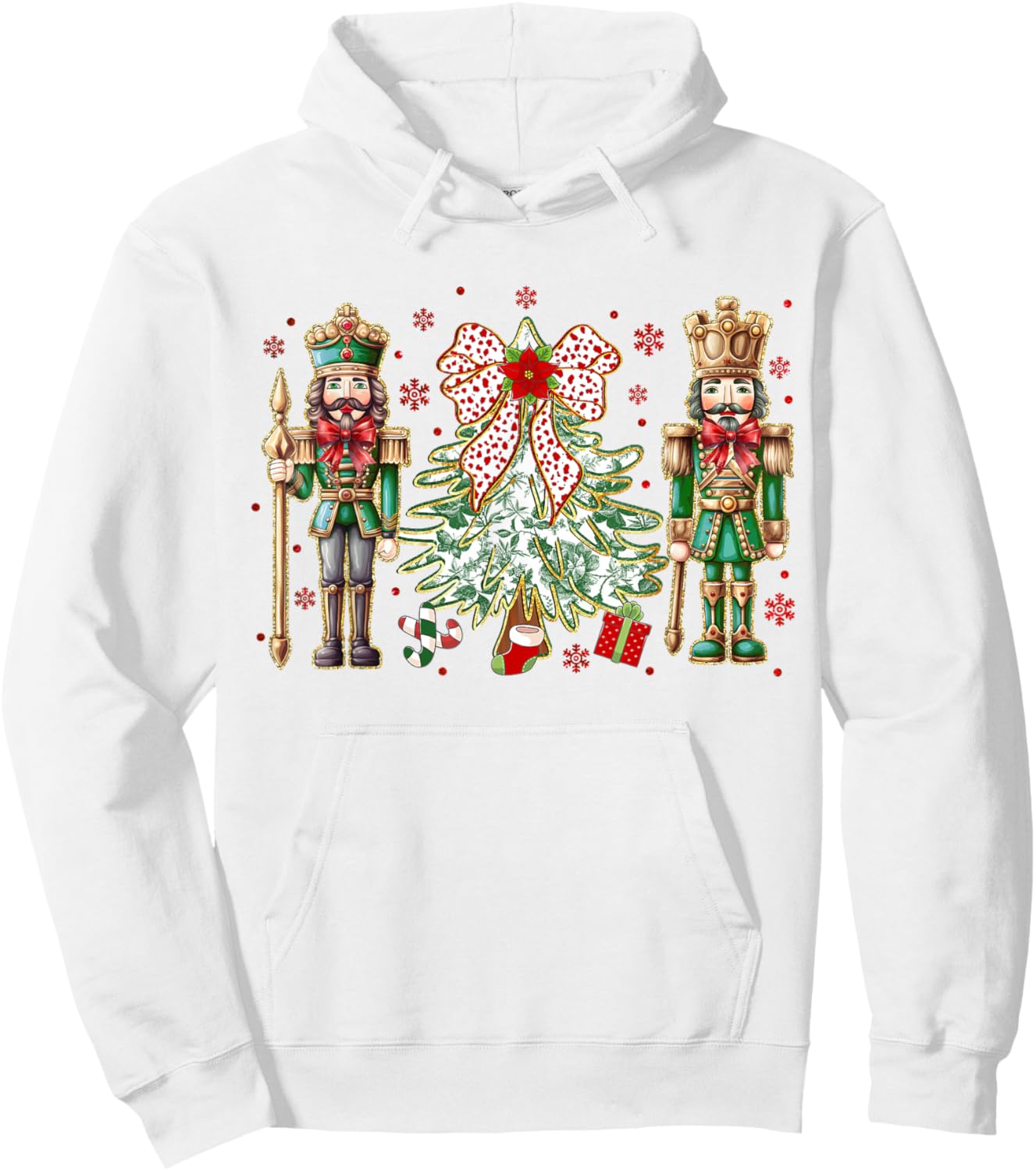 Chinoiserie Christmas Nutcracker Christmas Tree Coquette Bow Hoodie - Hoodie | White