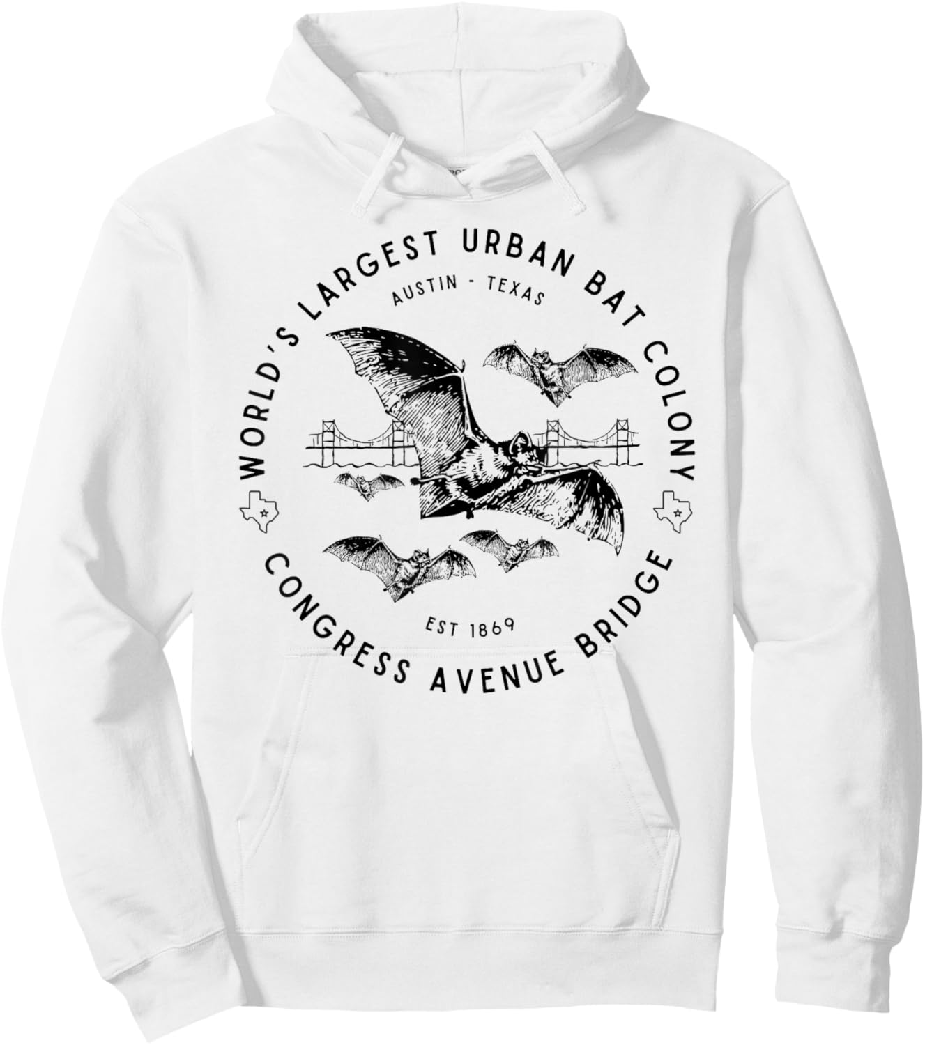Congress Ave Bridge Austin Texas World's Largest Bat Colony Hoodie - Hoodie | White