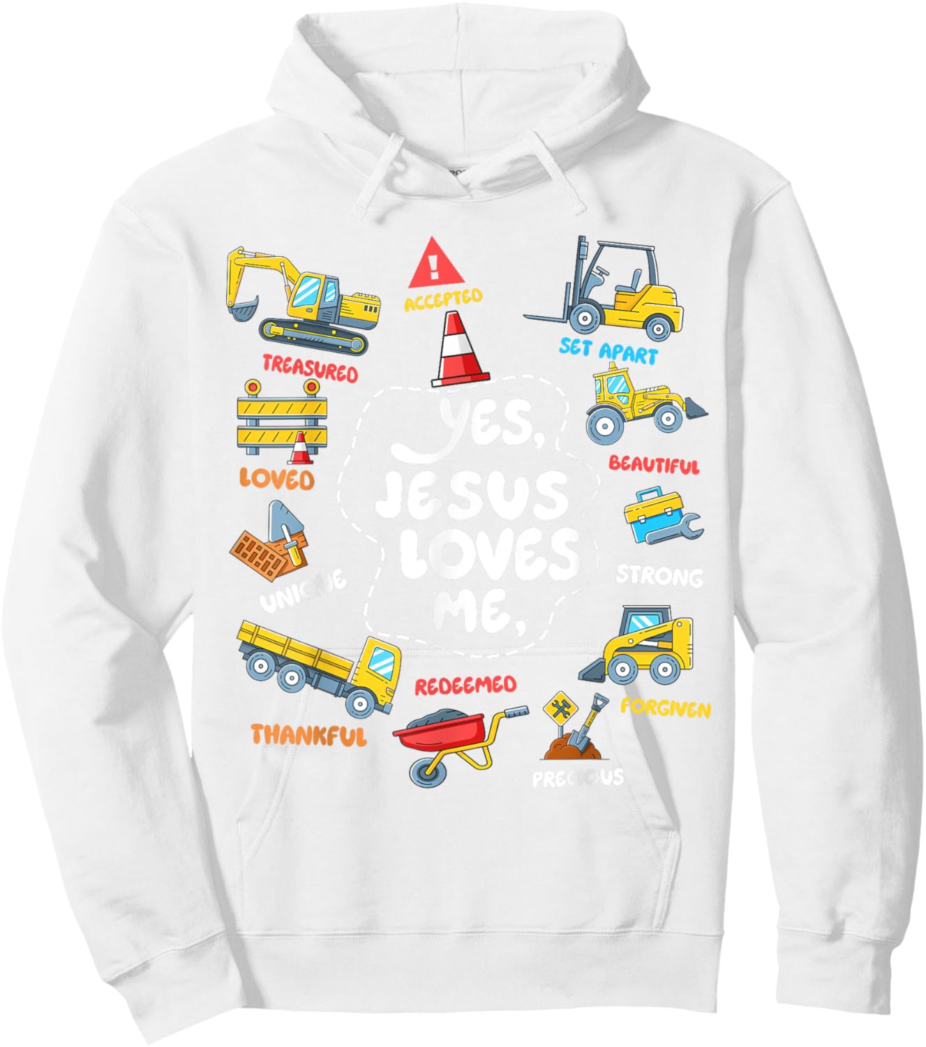 Toddler Yes Jesus Loves Me Christian Construction Boy Kids Hoodie - Hoodie | White