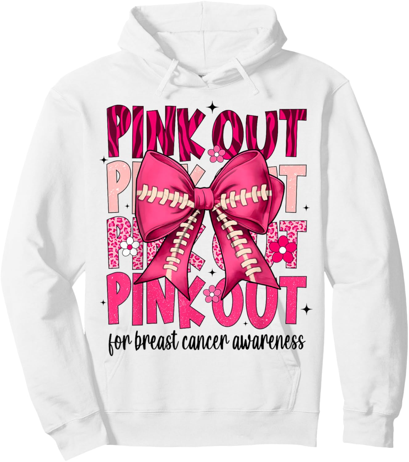 Pink Out Football Pink Coquette Bow Breast Cancer Awareness Hoodie - Hoodie | White