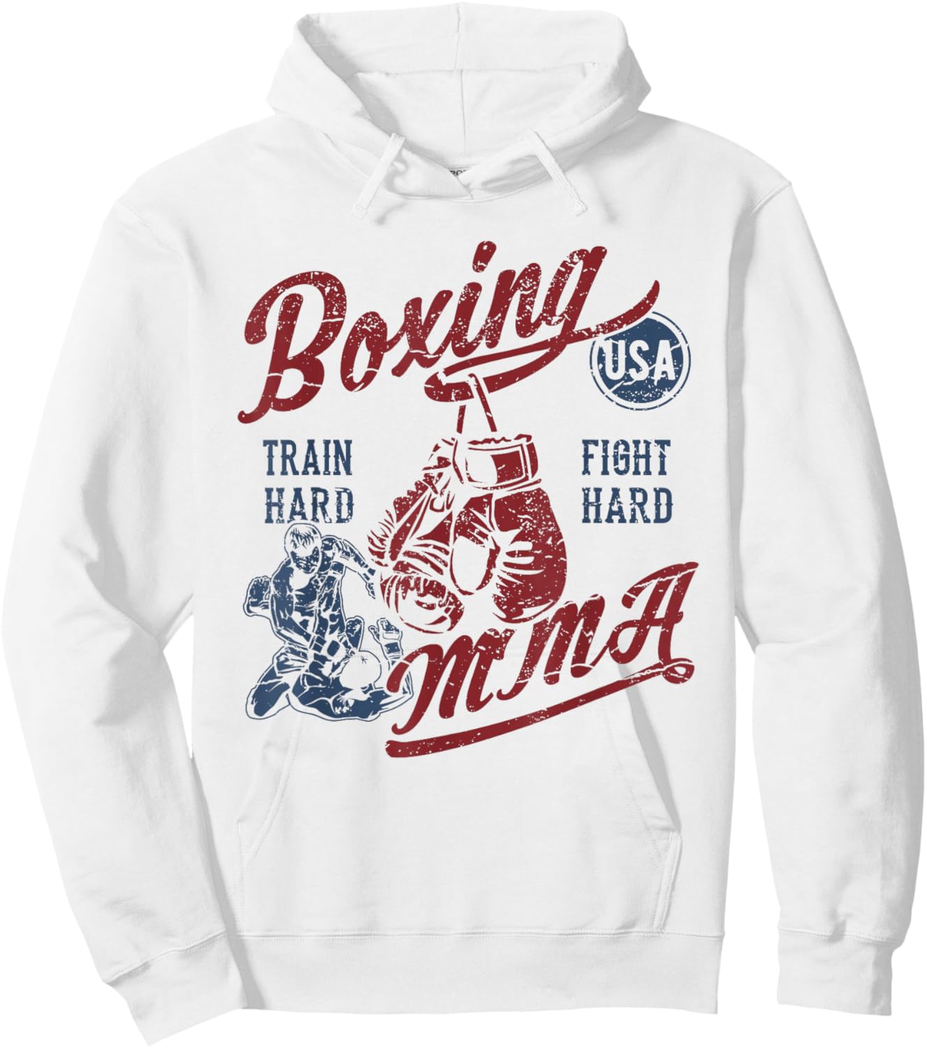 Retro Boxing MMA USA Vintage Distressed Style Design Hoodie - Hoodie | White