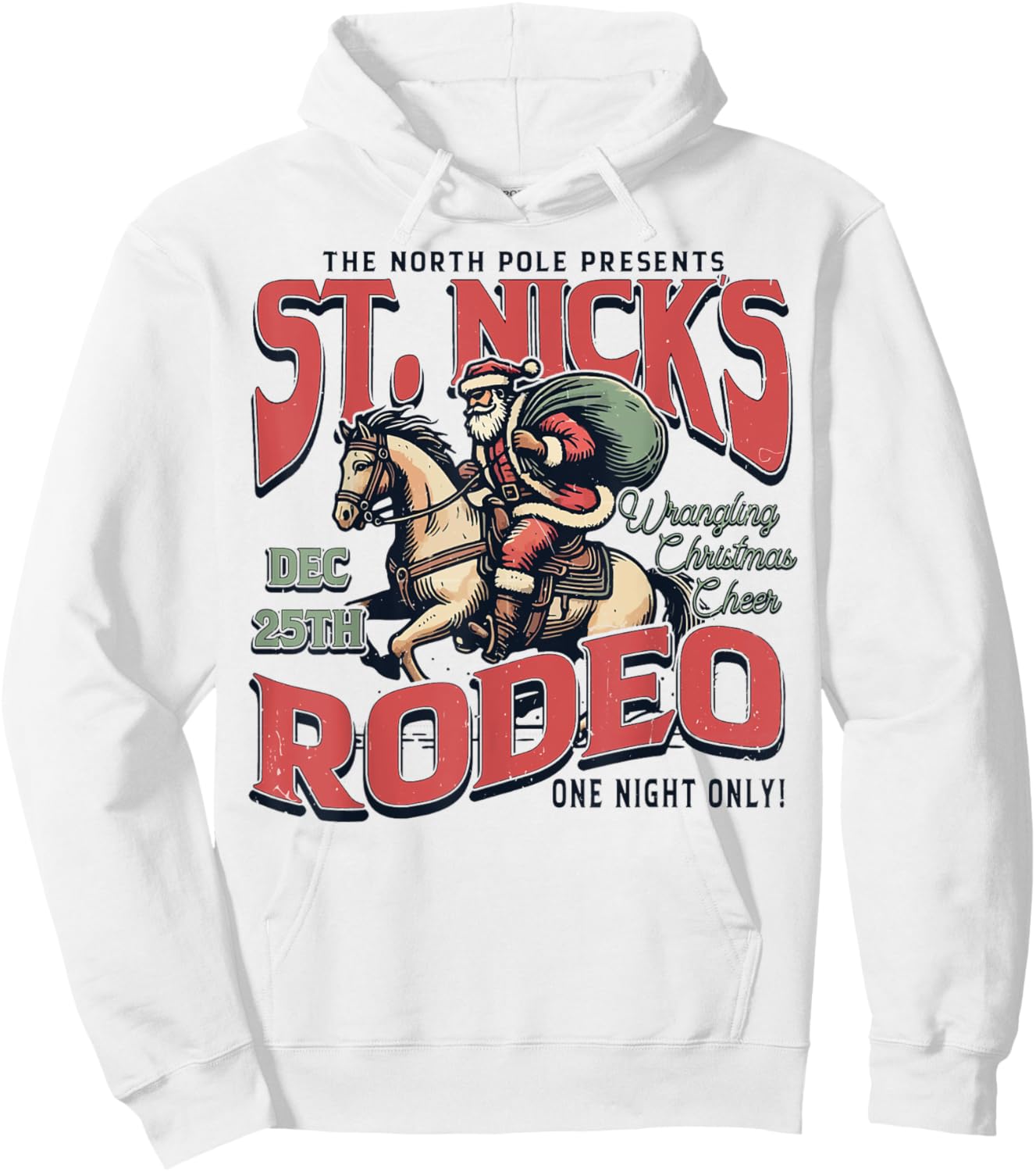 St. Nick's Rodeo Vintage Christmas Cowboy Santa Western Hoodie - Hoodie | White